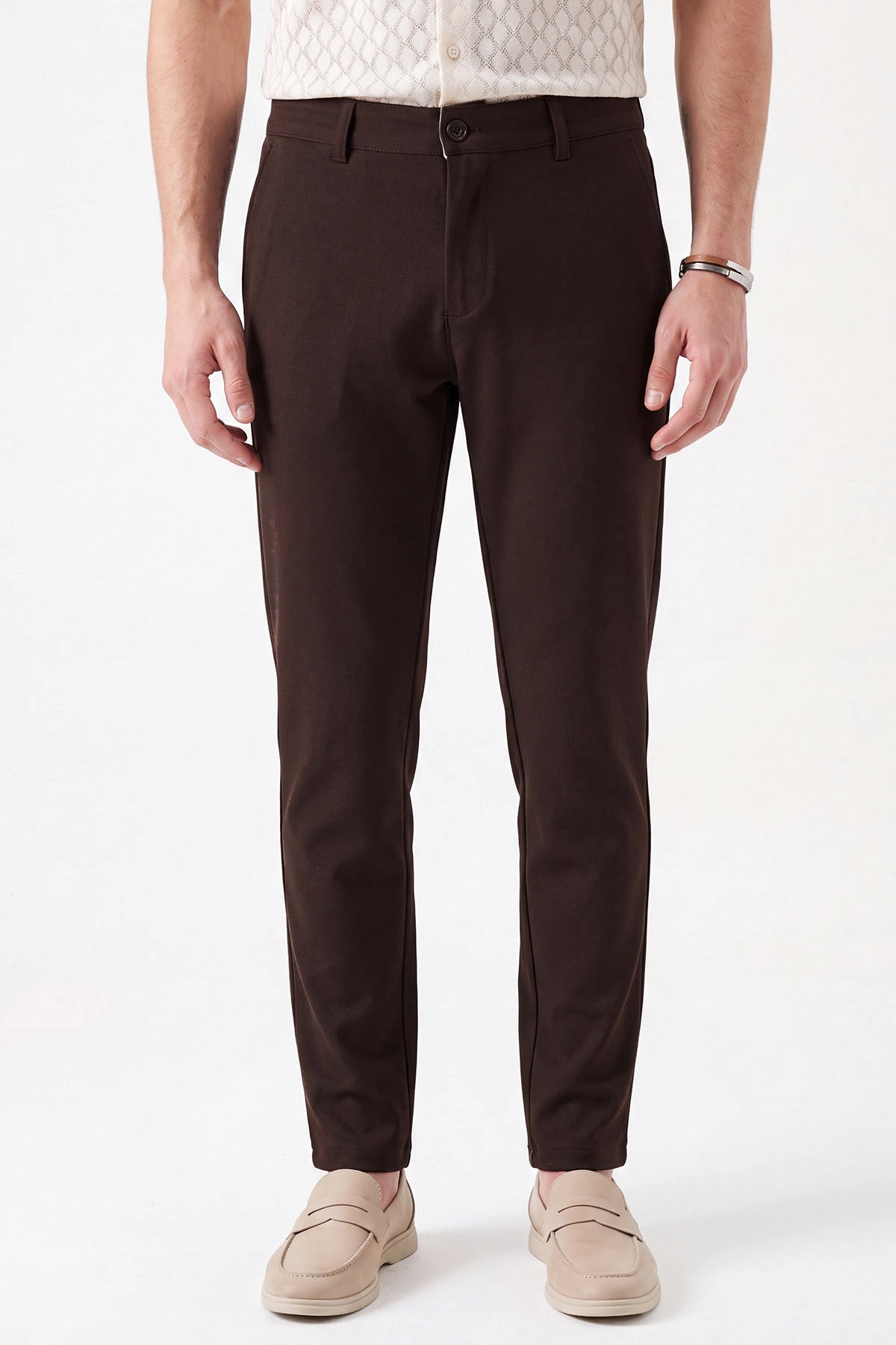 Kahverengi Slim Fit Petek Armürlü Erkek Pantolon 472206