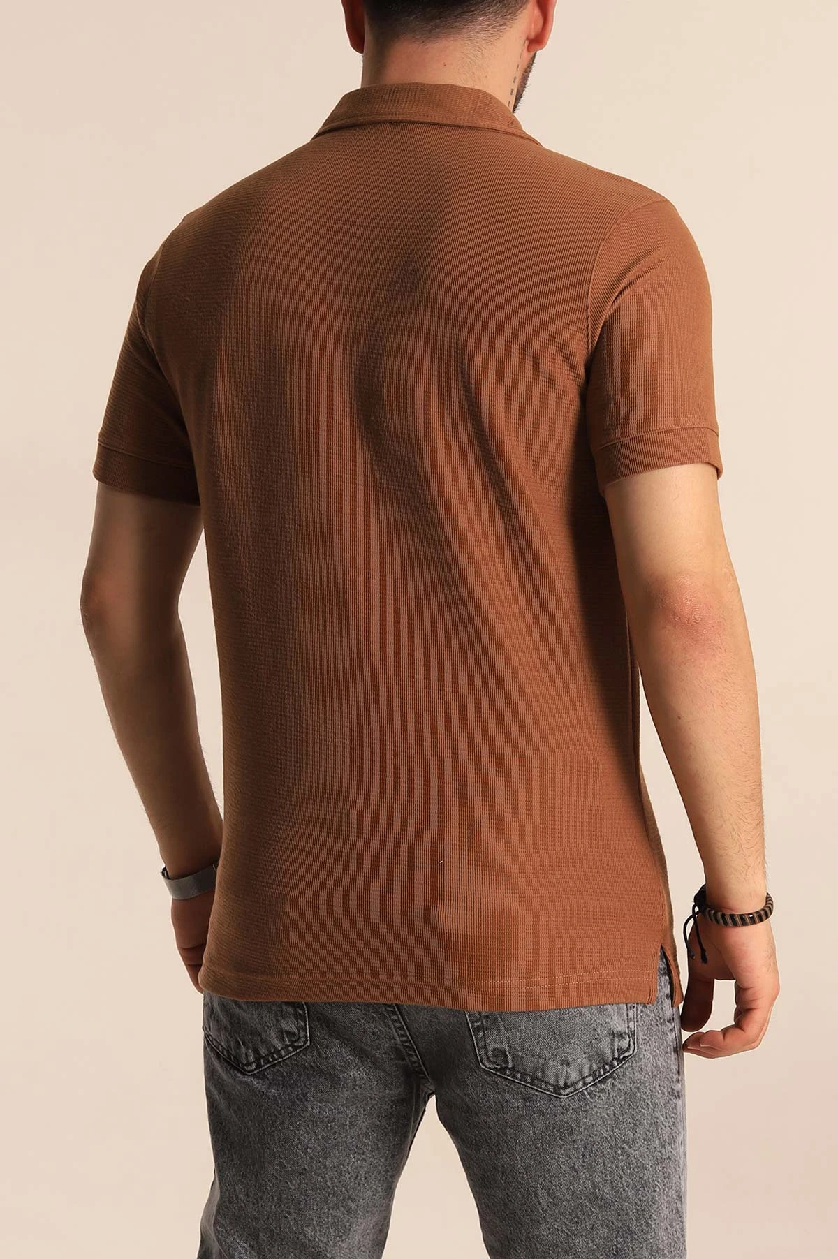 Kahverengi Slim Fit Polo Yaka Erkek Tişört 262904