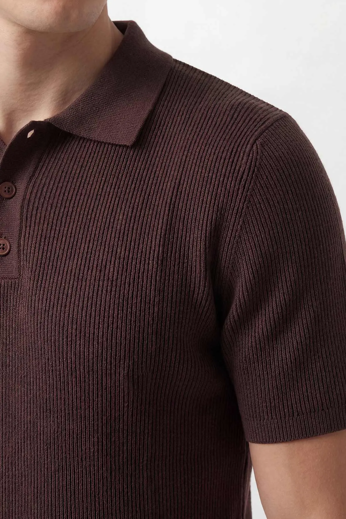 Kahverengi Slim Fit Polo Yaka Triko Erkek Tişört 449052