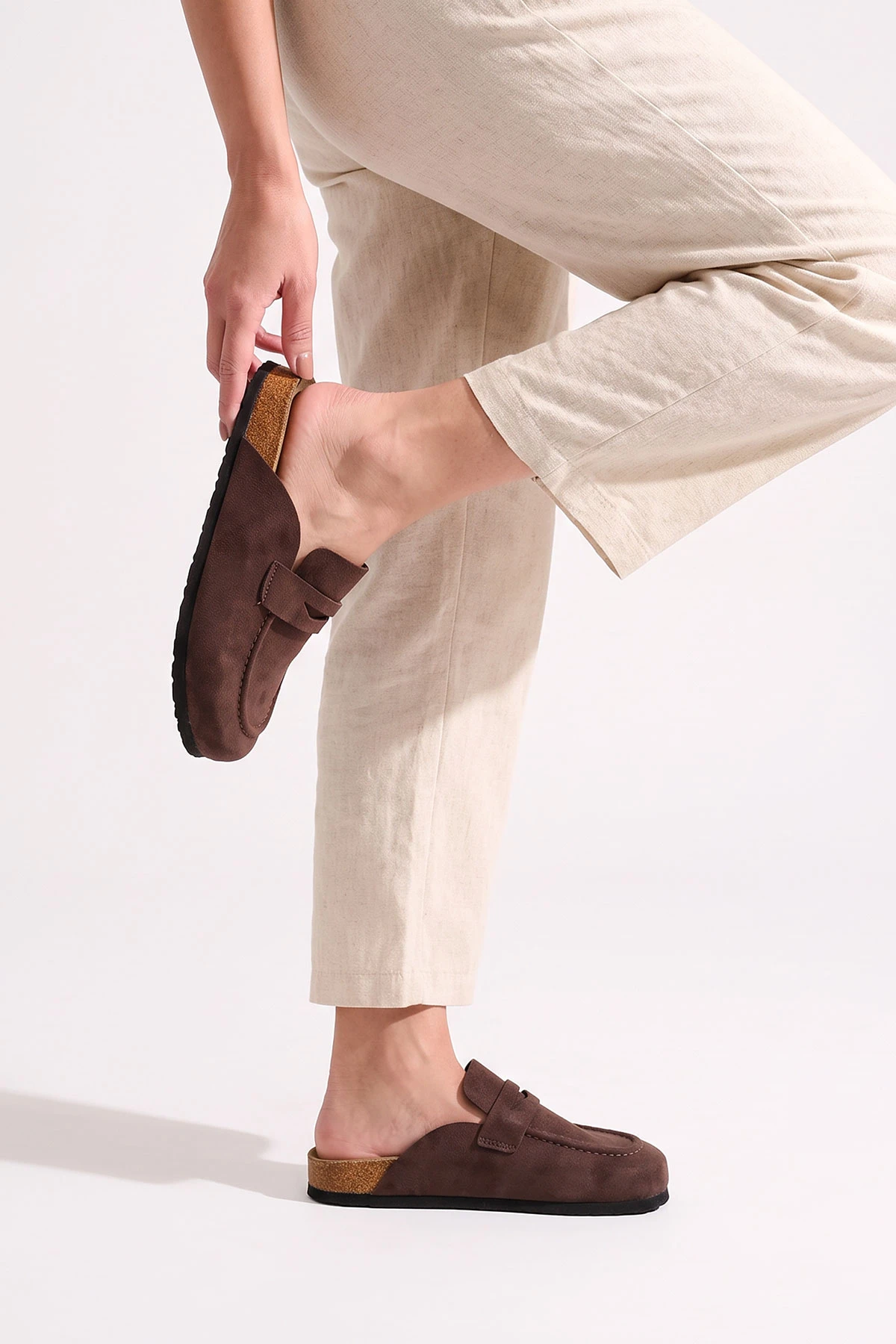 Kahverengi Süet Kadın Loafer Terlik 500437