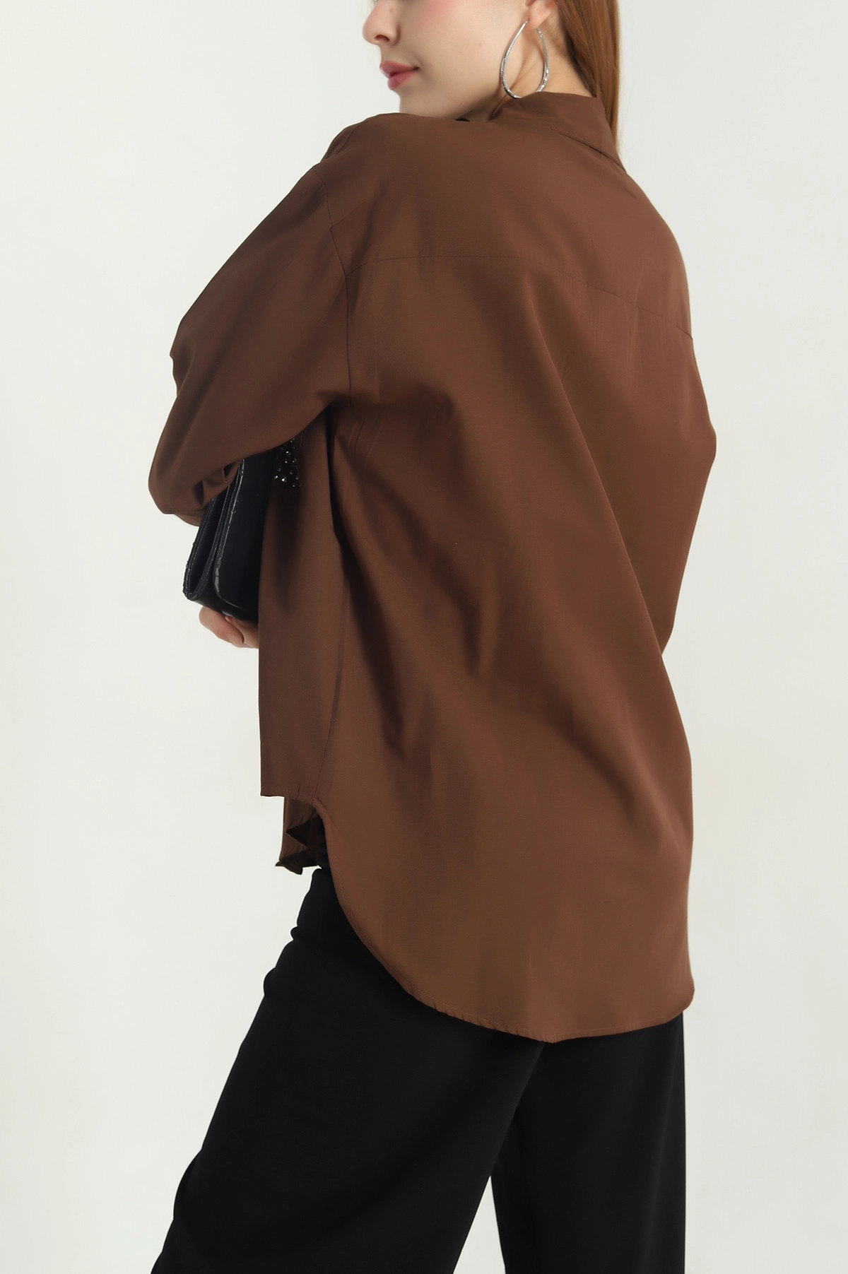 Kahverengi Taşlı Çift Cep Poplin Gömlek 341253
