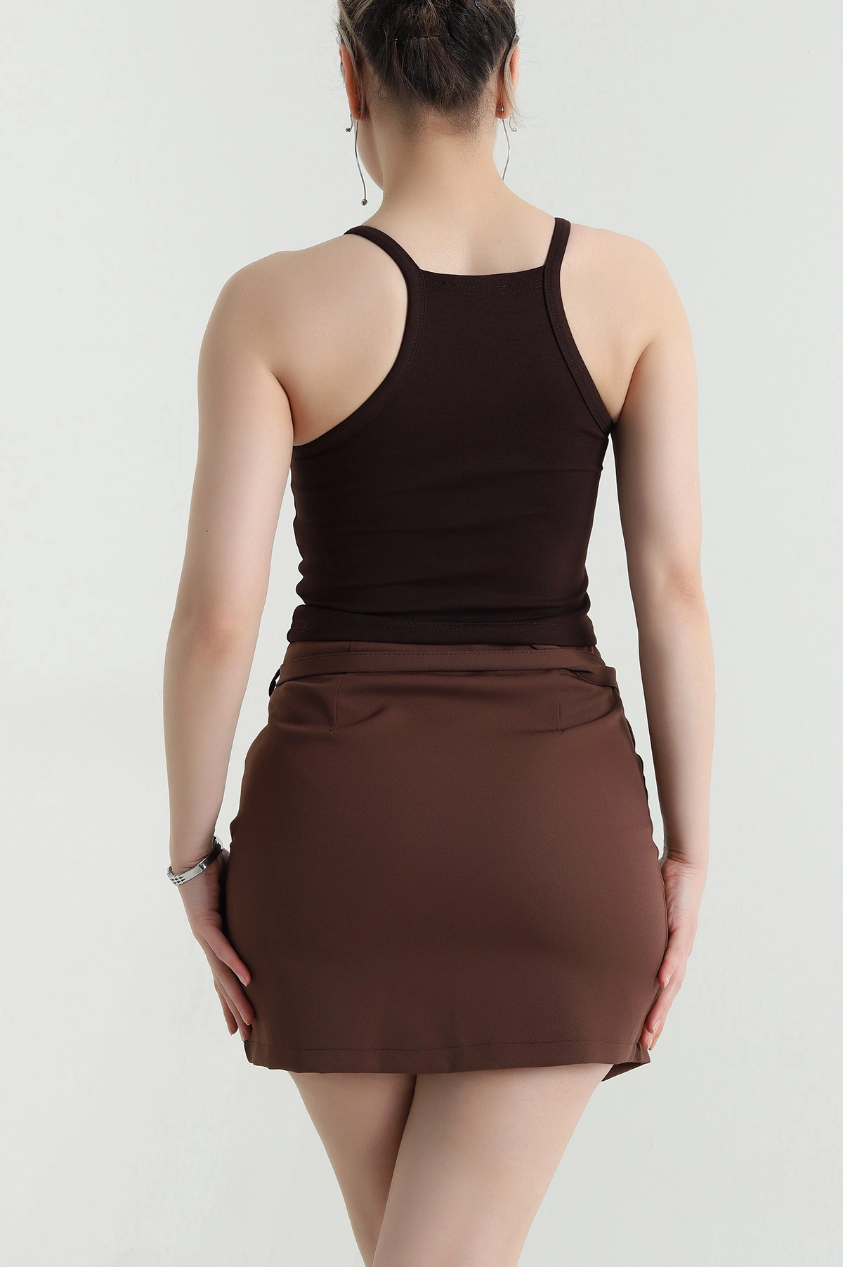 Kahverengi Taşlı Modal Kadın Atlet Bluz 455068