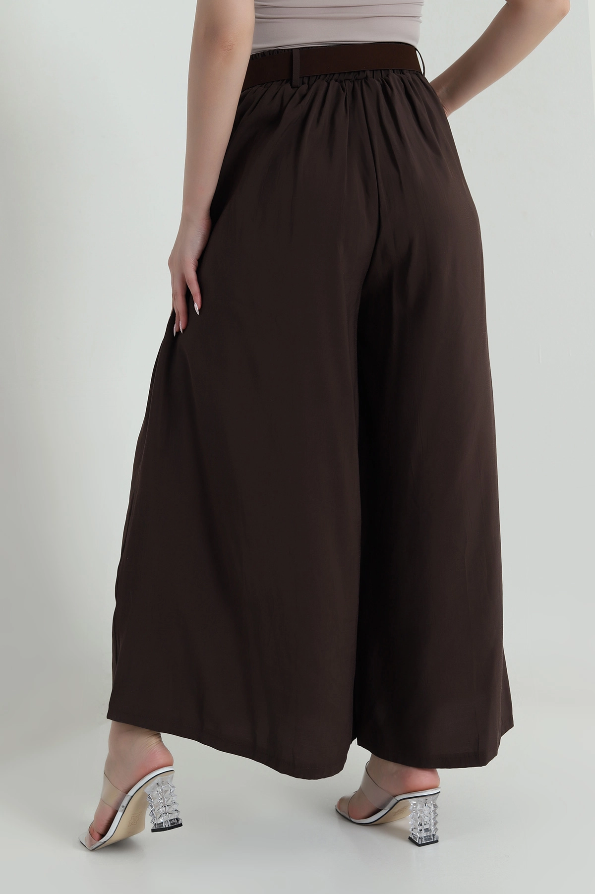 Kahverengi Tencel Pileli Kadın Pantolon 458263