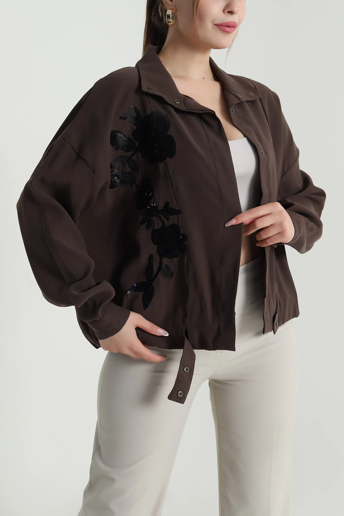Kahverengi Tensel Gabardin Kadın Mevsimlik Mont 488035