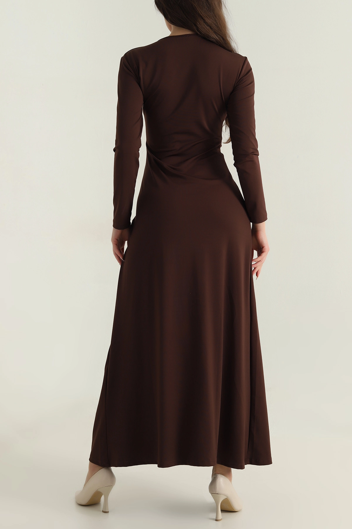 Kahverengi Tokalı Likralı Modal Kadın Elbise 414849