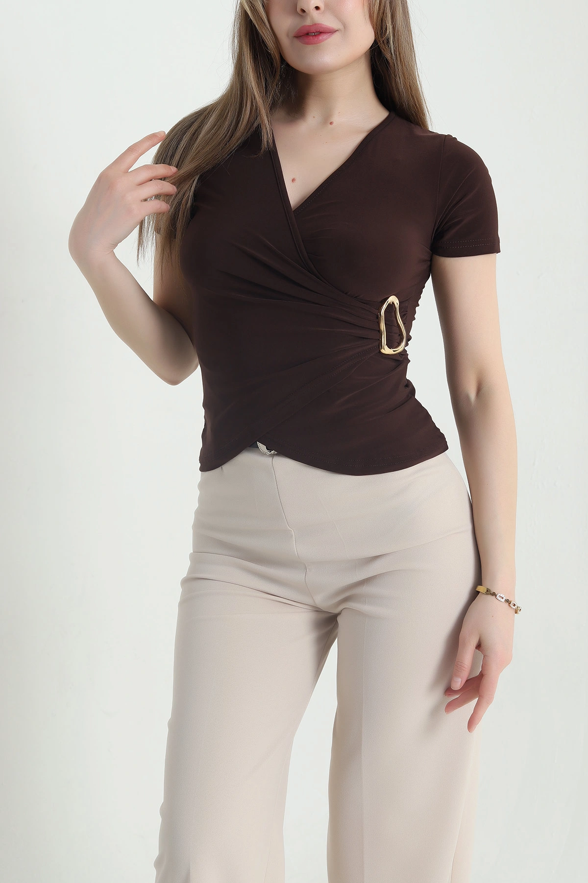 Kahverengi Tokalı Sandy Kadın Bluz 443154