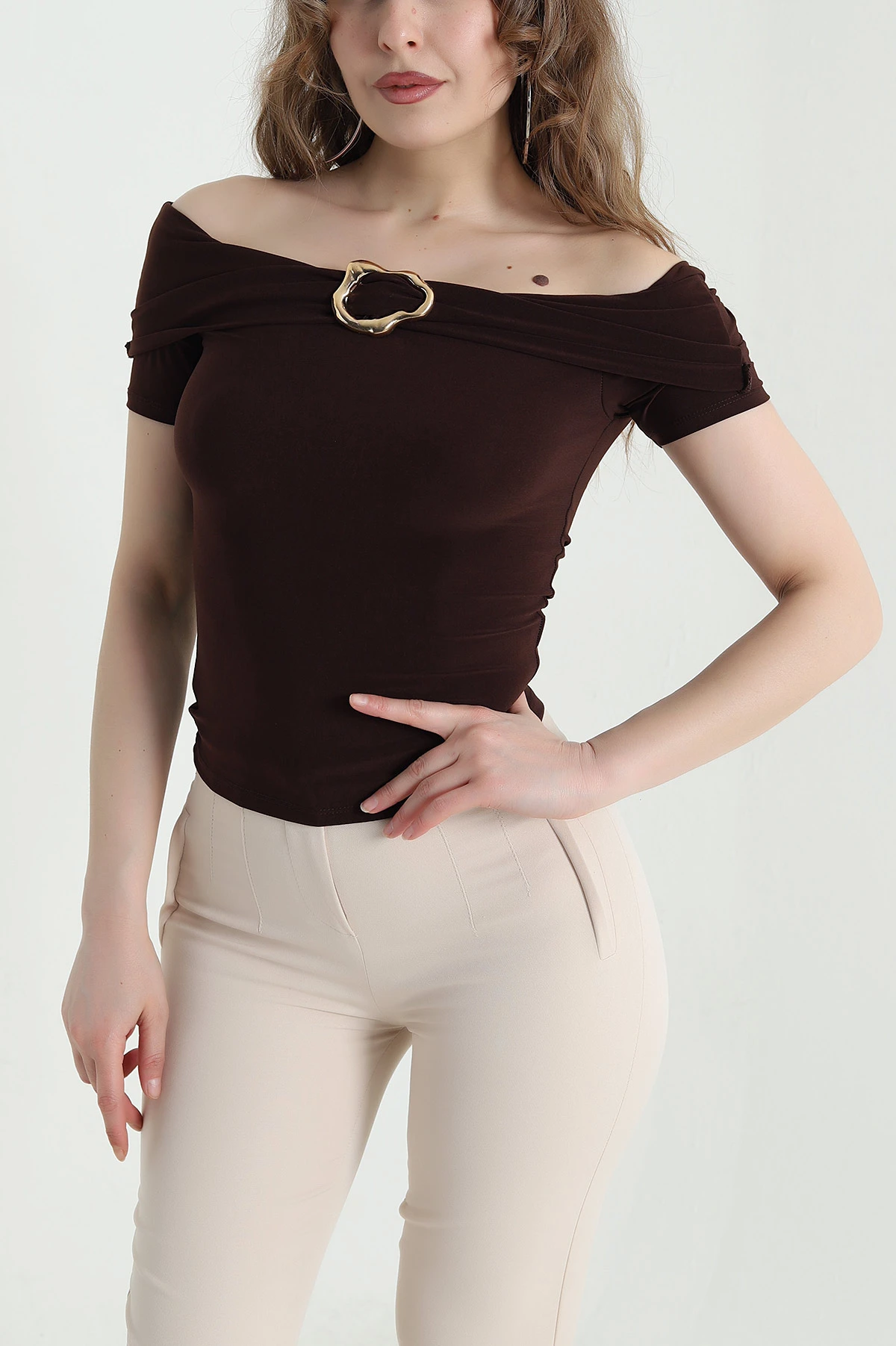 Kahverengi Tokalı Sandy Kadın Bluz 452069
