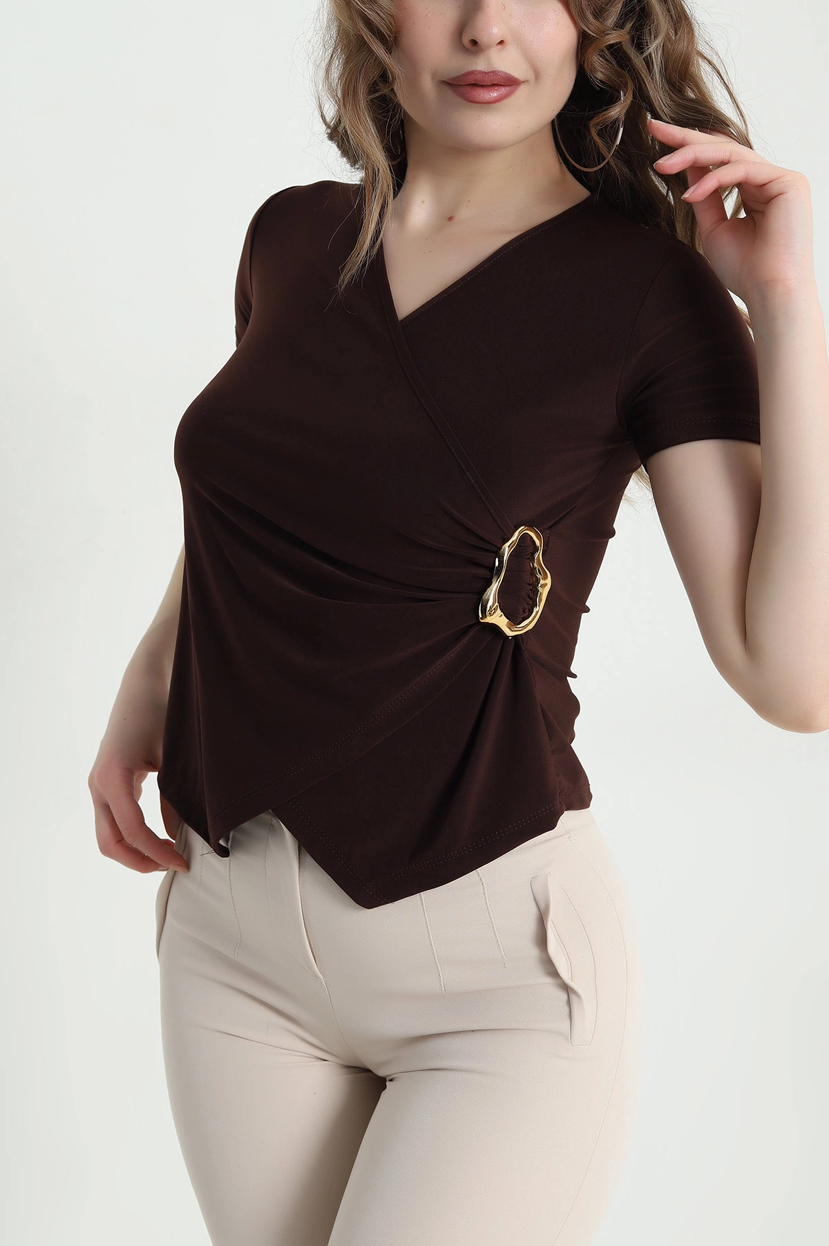 Kahverengi Tokalı Sandy Kadın Bluz 452074