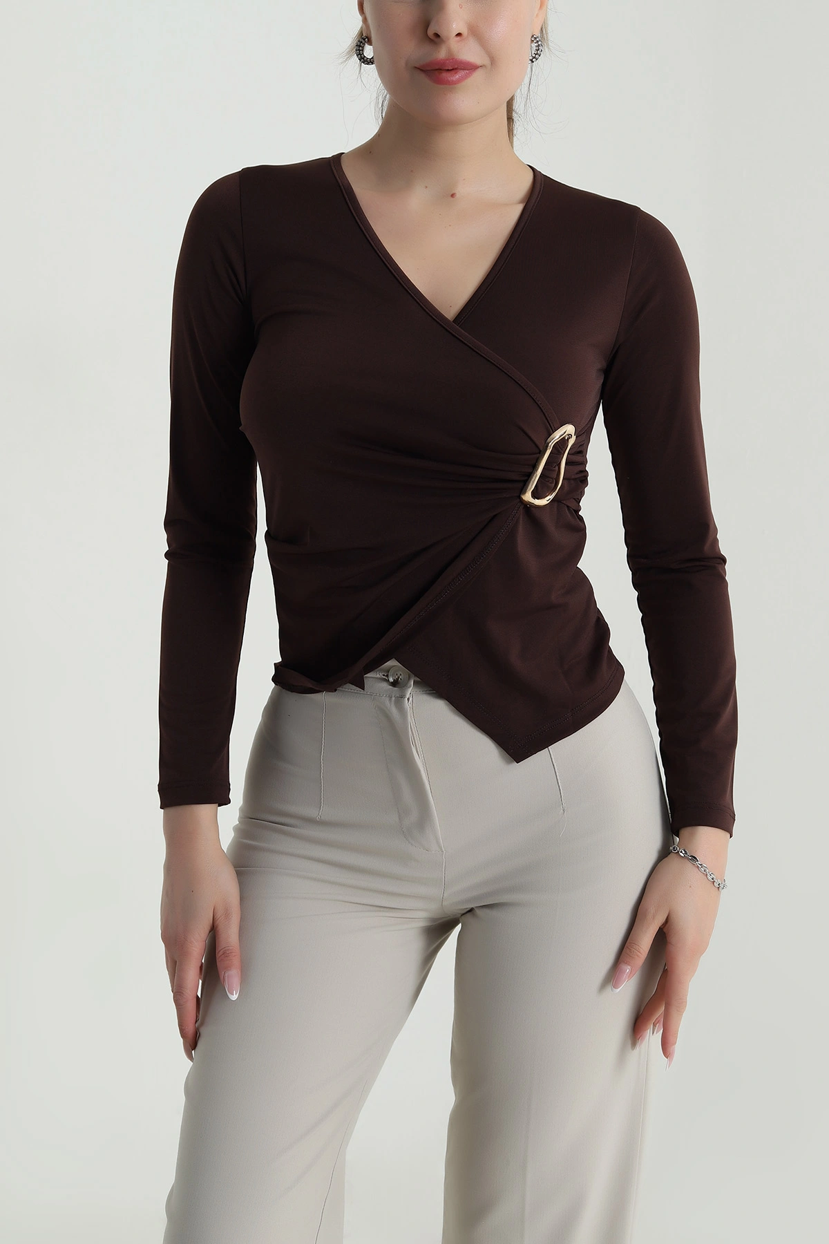 Kahverengi Tokalı Sandy Kadın Bluz 488670