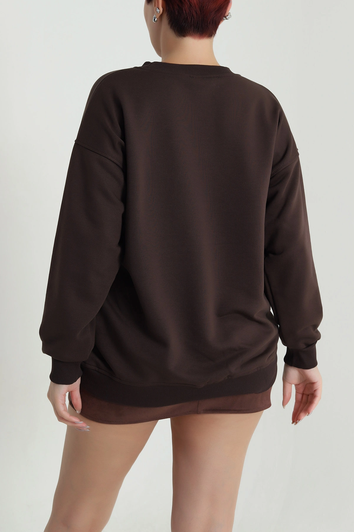 Kahverengi Üç İp Bisiklet Yaka Kadın Sweat 483663