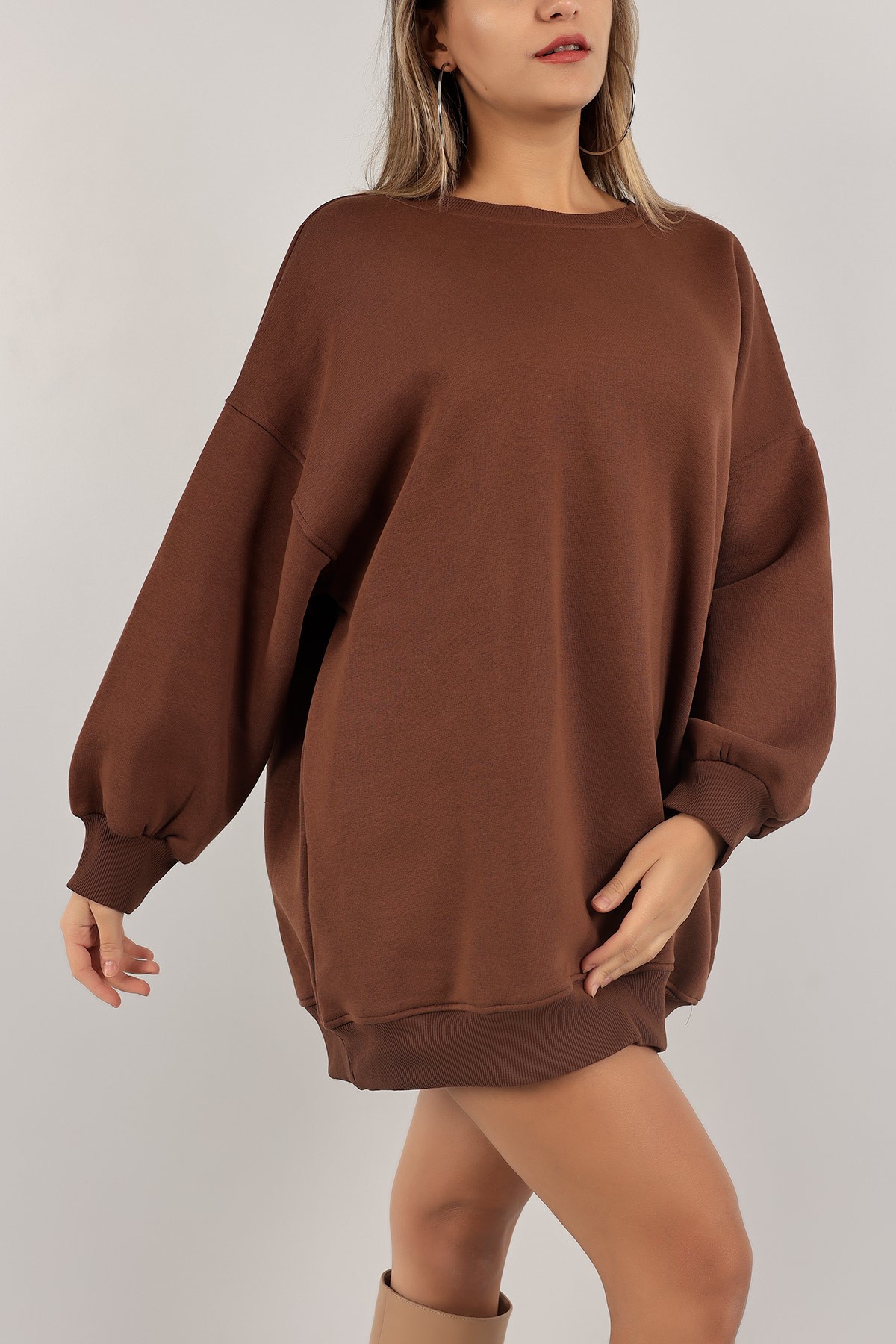 Kahverengi Üç İp İçi Şardonlu Sweat Tunik 138560
