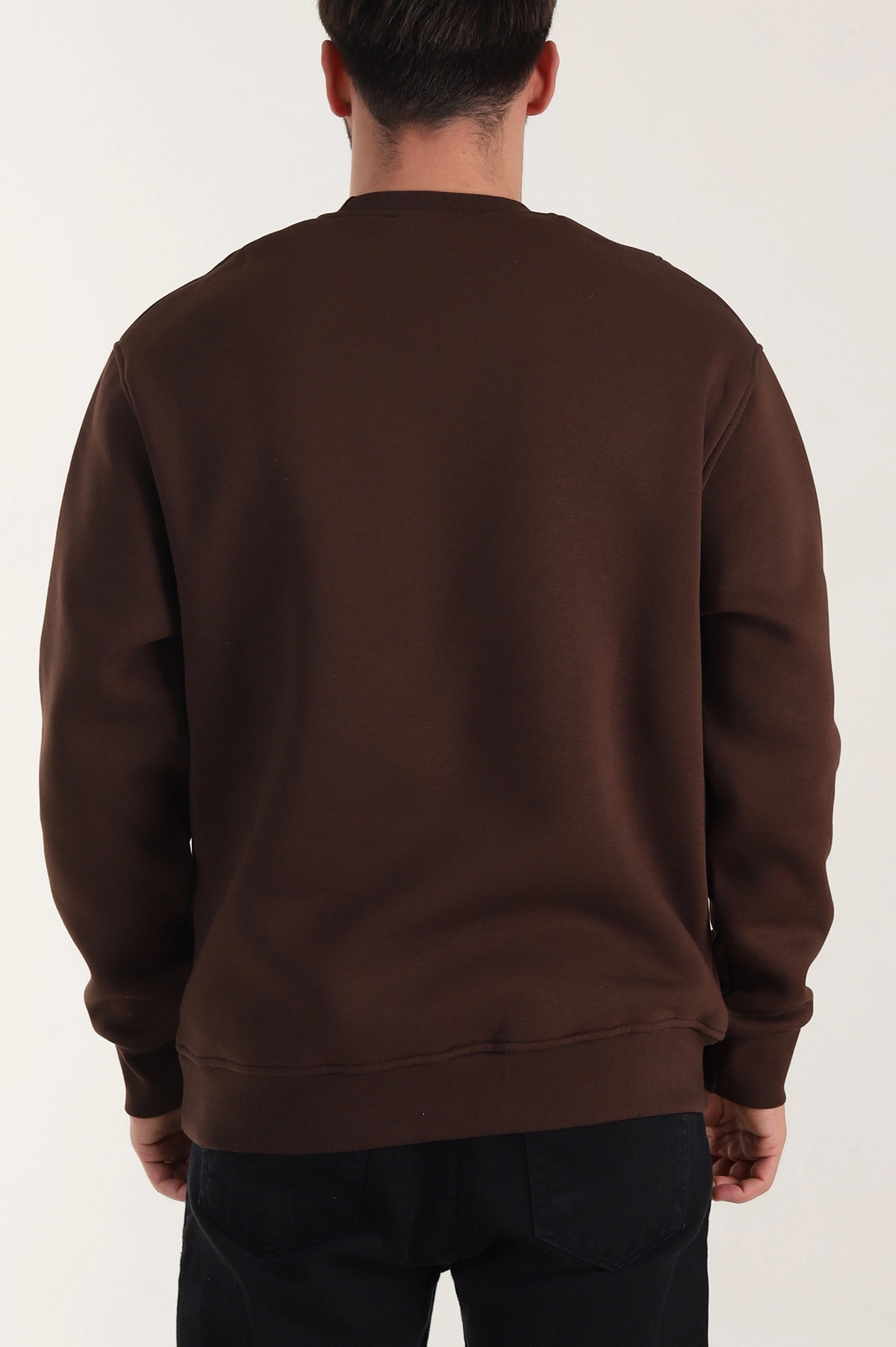 Kahverengi Üç İp Şardonlu Bisiklet Yaka Erkek Sweatshirt 410907