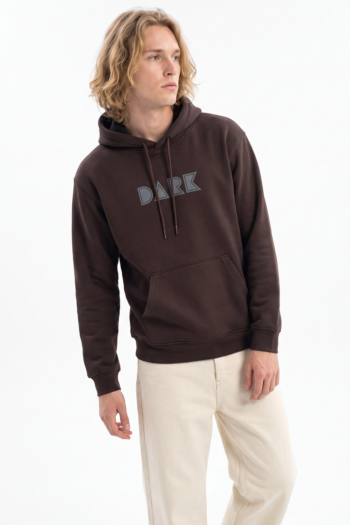 Kahverengi Üç İp Şardonlu Kapüşonlu Erkek Sweatshirt 497784