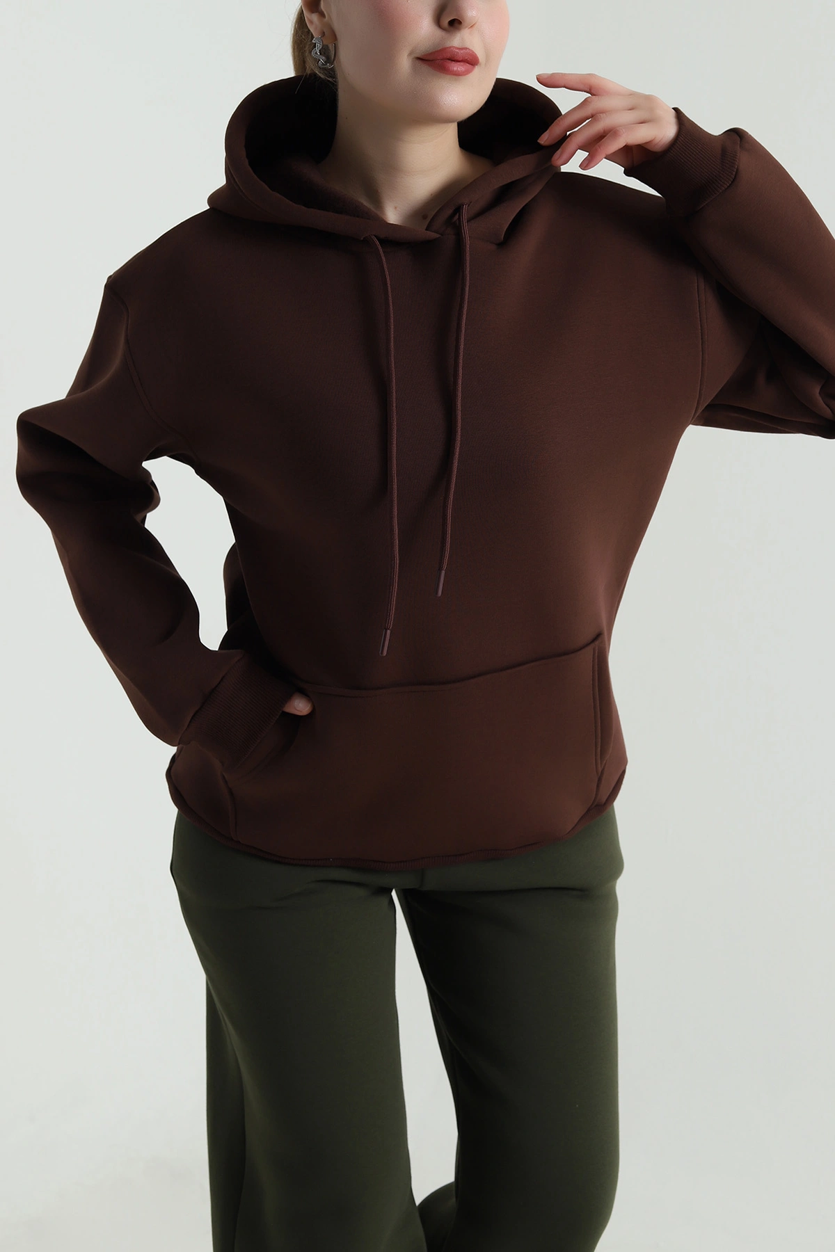 Kahverengi Üç İplik Şardonlu Kadın Sweat 496731