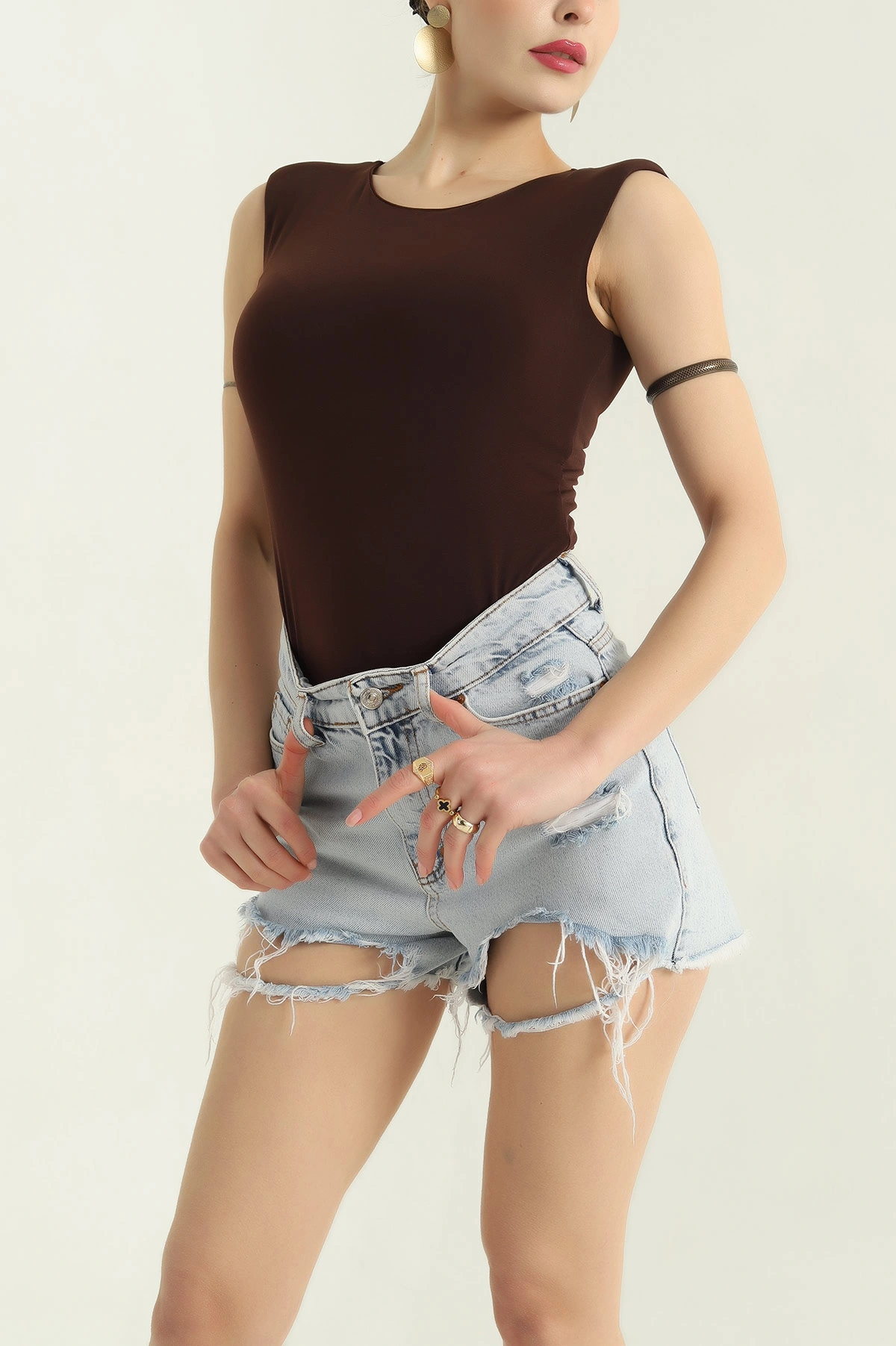 Kahverengi Vatkalı Sandy Zıbın Bluz 336433