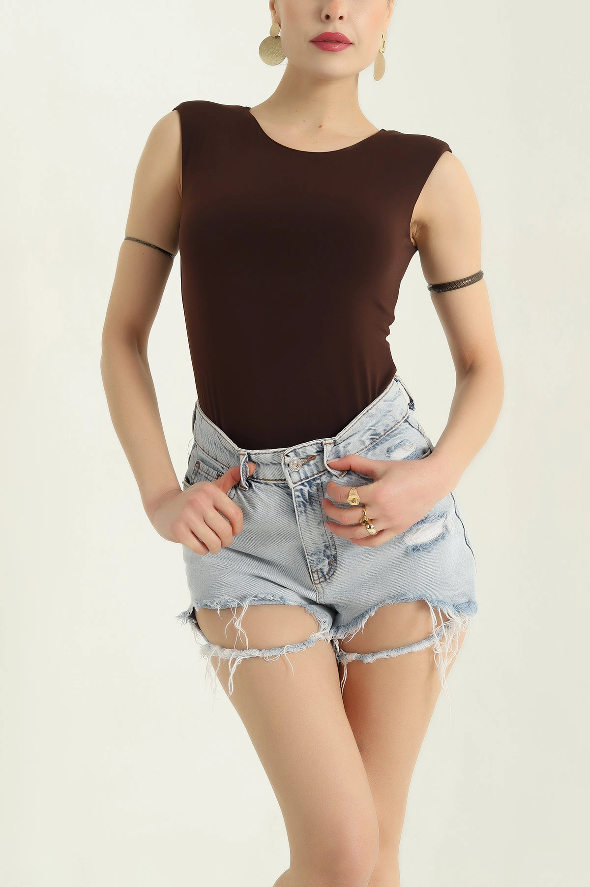Kahverengi Vatkalı Sandy Zıbın Bluz 336433