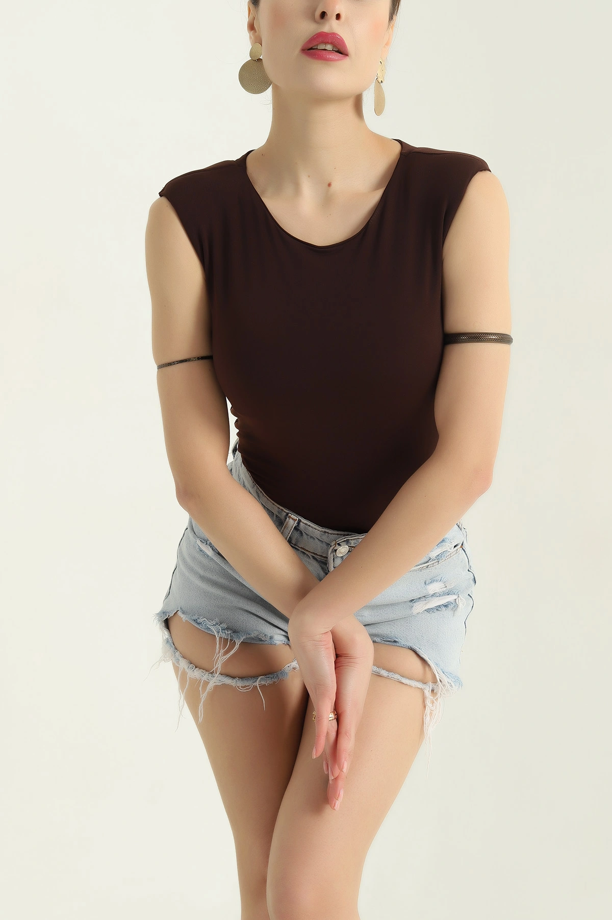Kahverengi Vatkalı Sandy Zıbın Bluz 336433