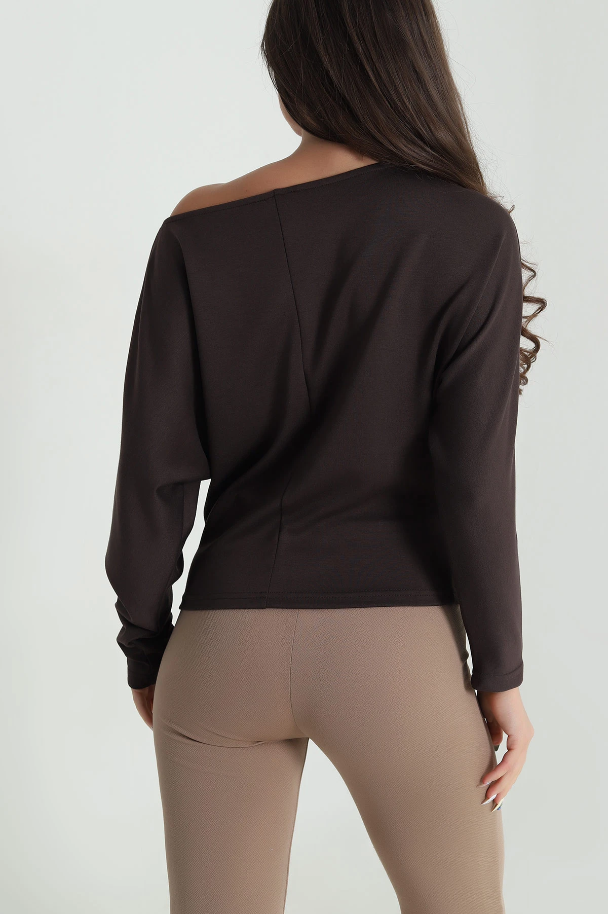 Kahverengi Yarasa Kol Modal Kadın Bluz 483066
