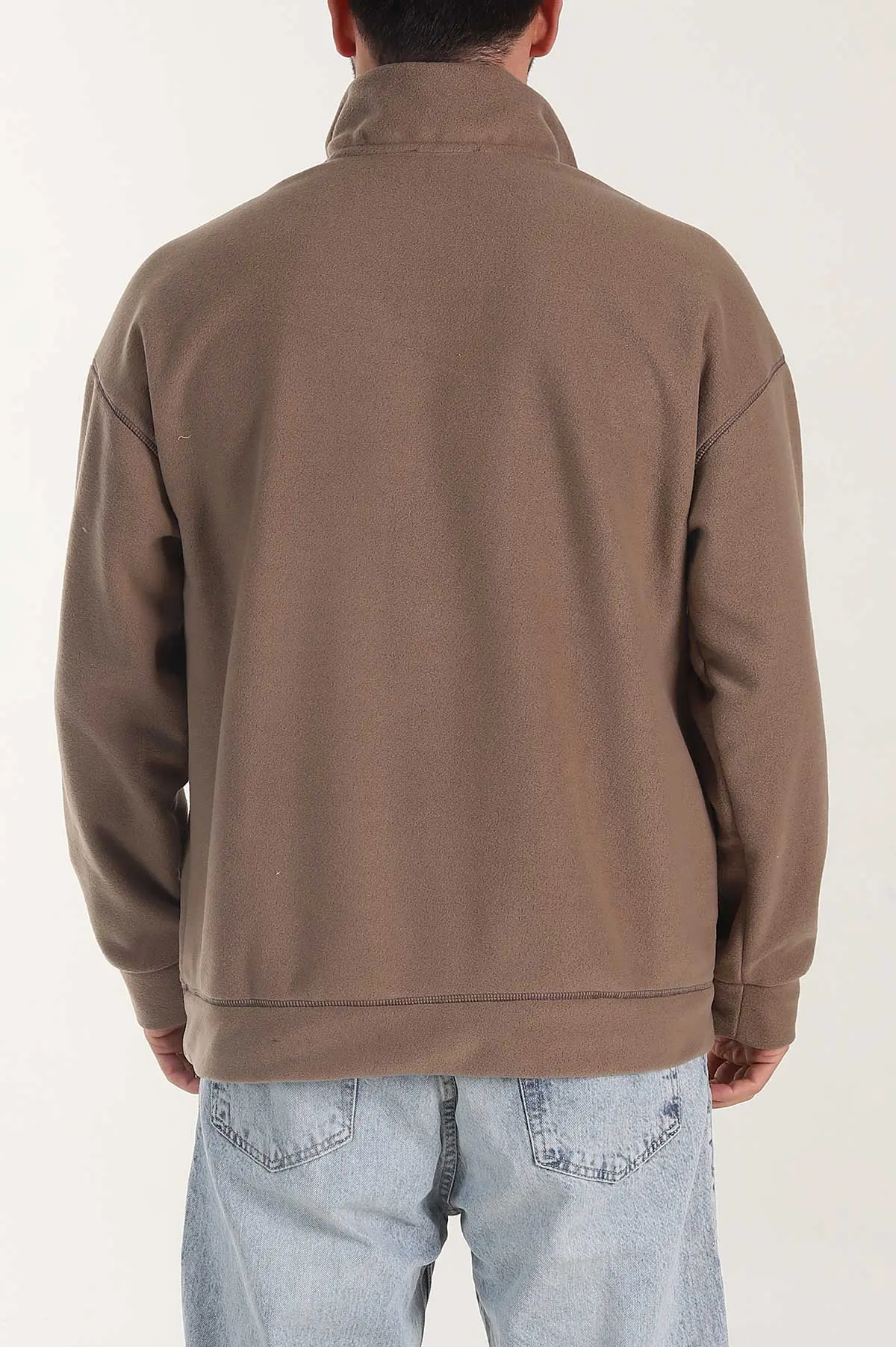 Kahverengi Yarım Fermuarlı Dik Yaka Dikiş Detaylı Polar Kumaş Erkek Sweatshirt 404322