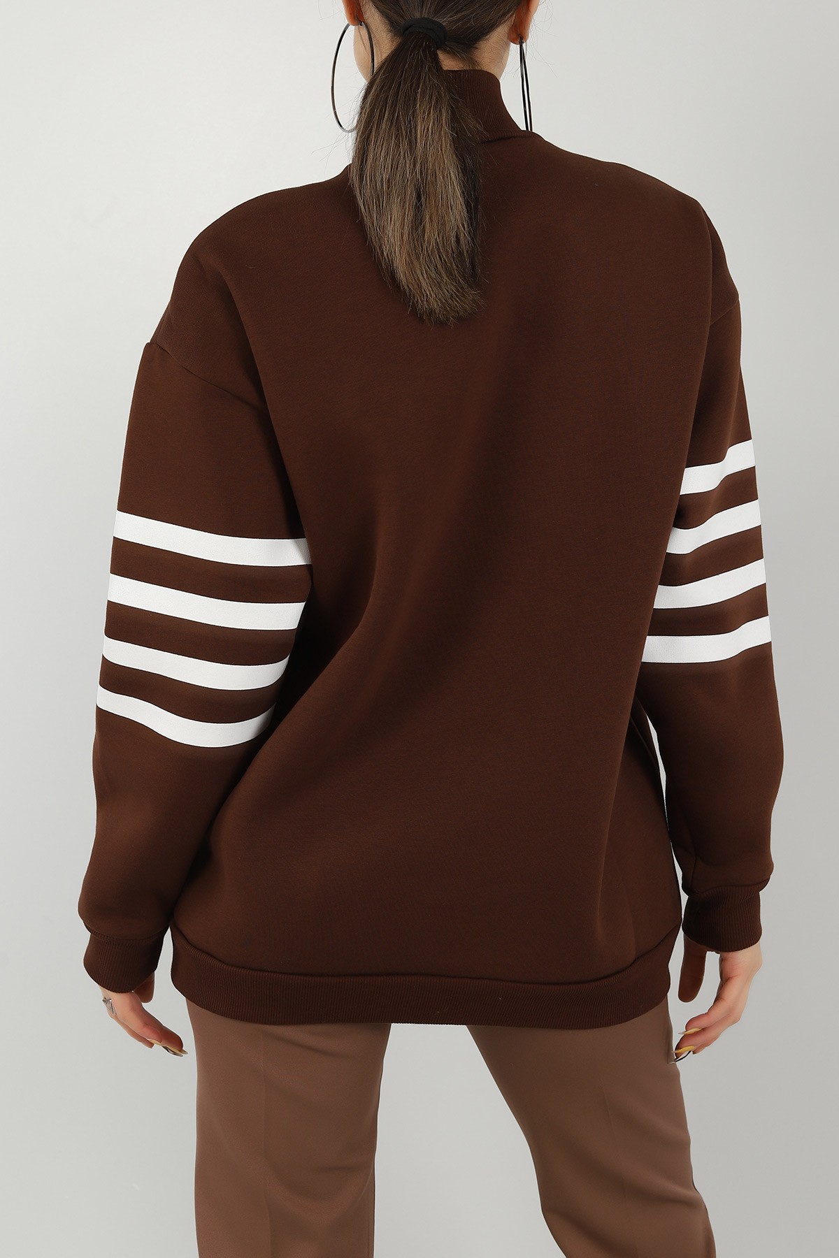 Kahverengi Yarım Fermuarlı İçi Şardonlu Sweat 146618