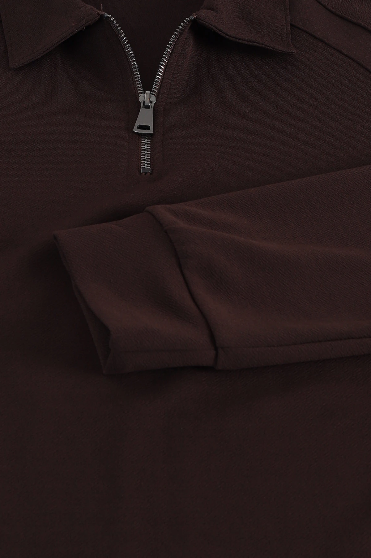 Kahverengi Yarım Fermuarlı Polo Yaka Erkek Sweatshirt 397125