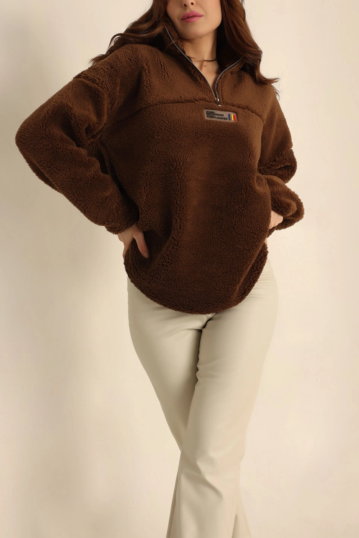 Kahverengi Yarım Fermuarlı Wellsoft Yumoş Sweat 226073