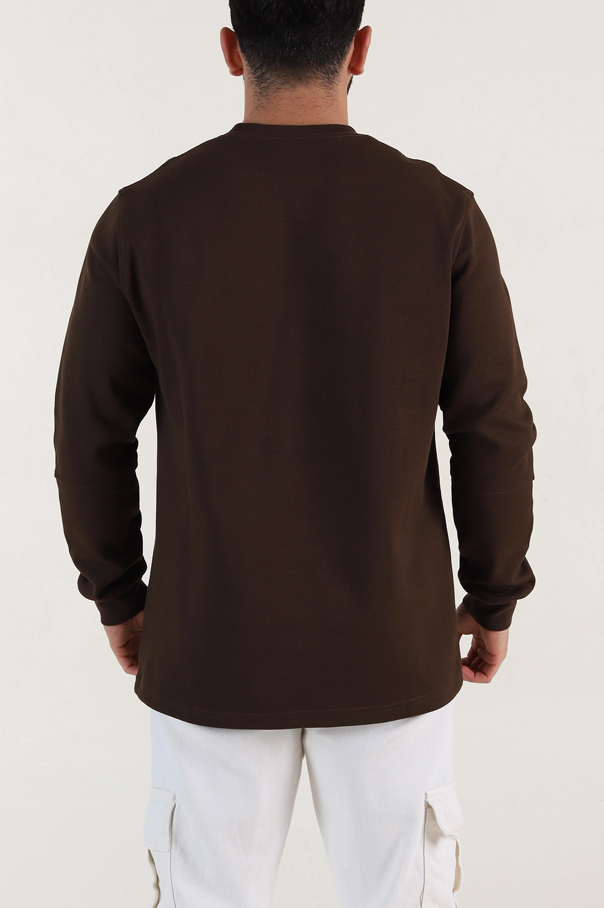 Kahverengi Yazı Detaylı Bisiklet Yaka Erkek Sweatshirt 396927
