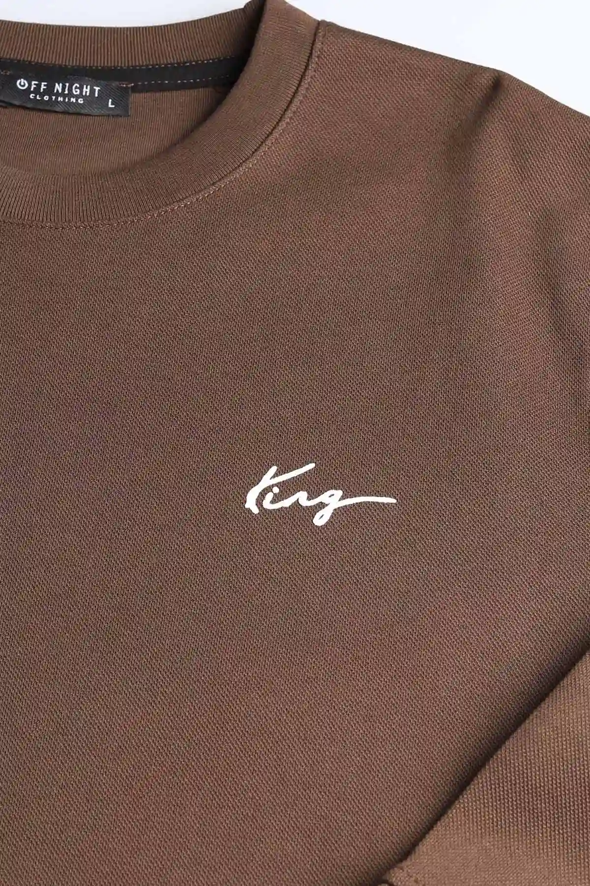 Kahverengi Yazı Detaylı Bisiklet Yaka Erkek Sweatshirt 396927