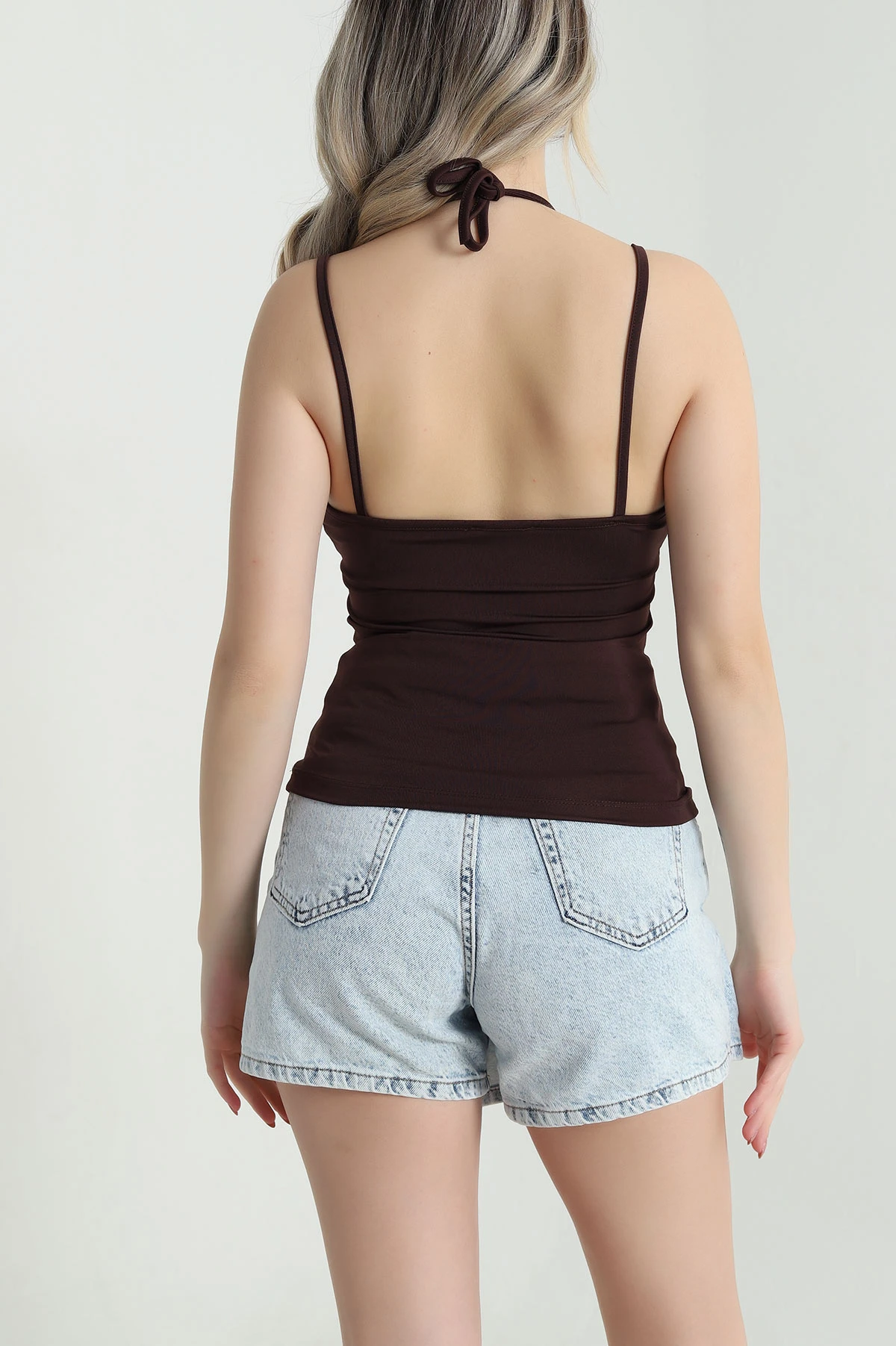 Kahverengi Yazlık Scuba Dantelli Kadın Bluz 466312