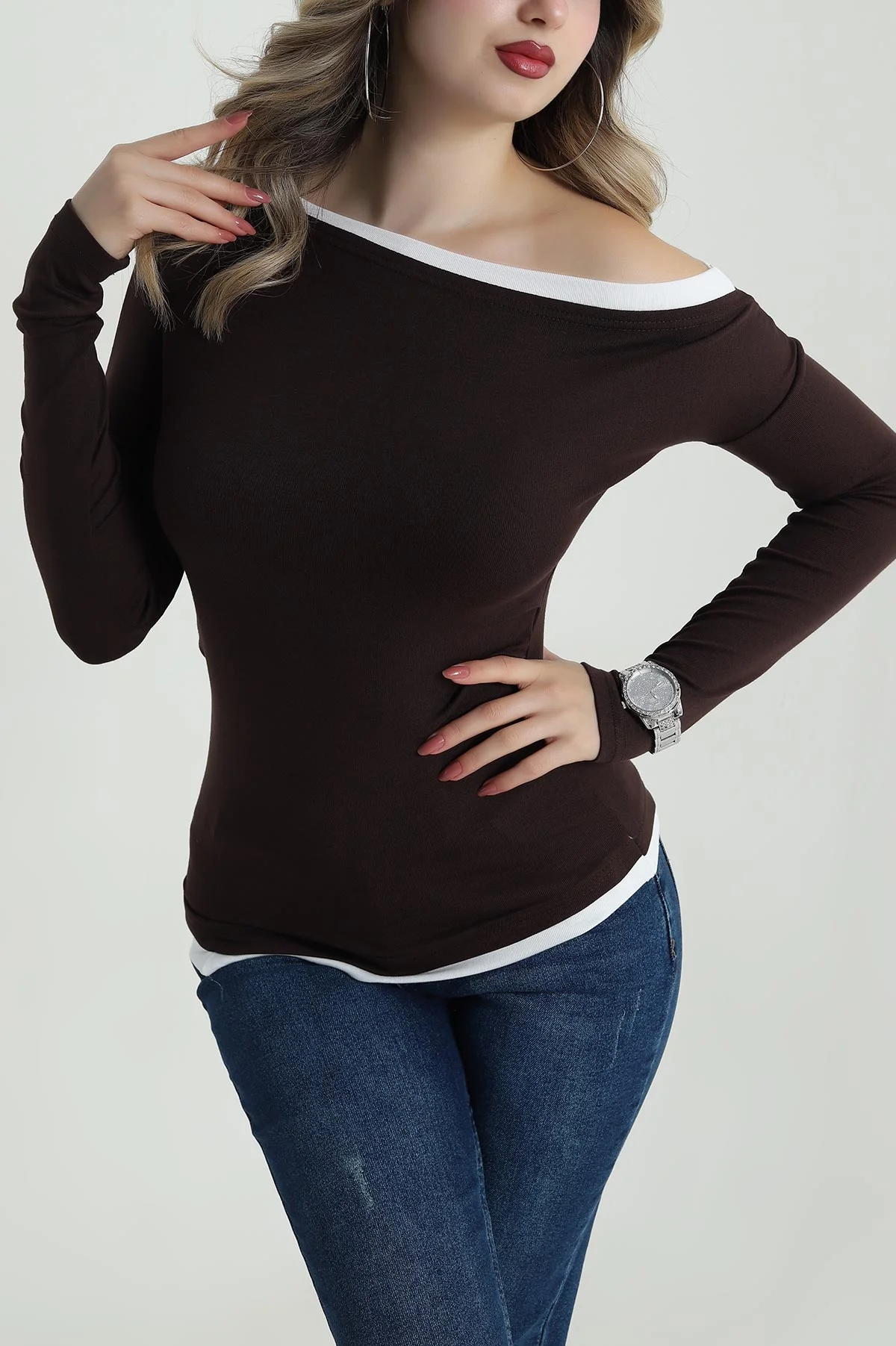 Kahverengi Yeni Sezon Kadın Body Bluz 486387