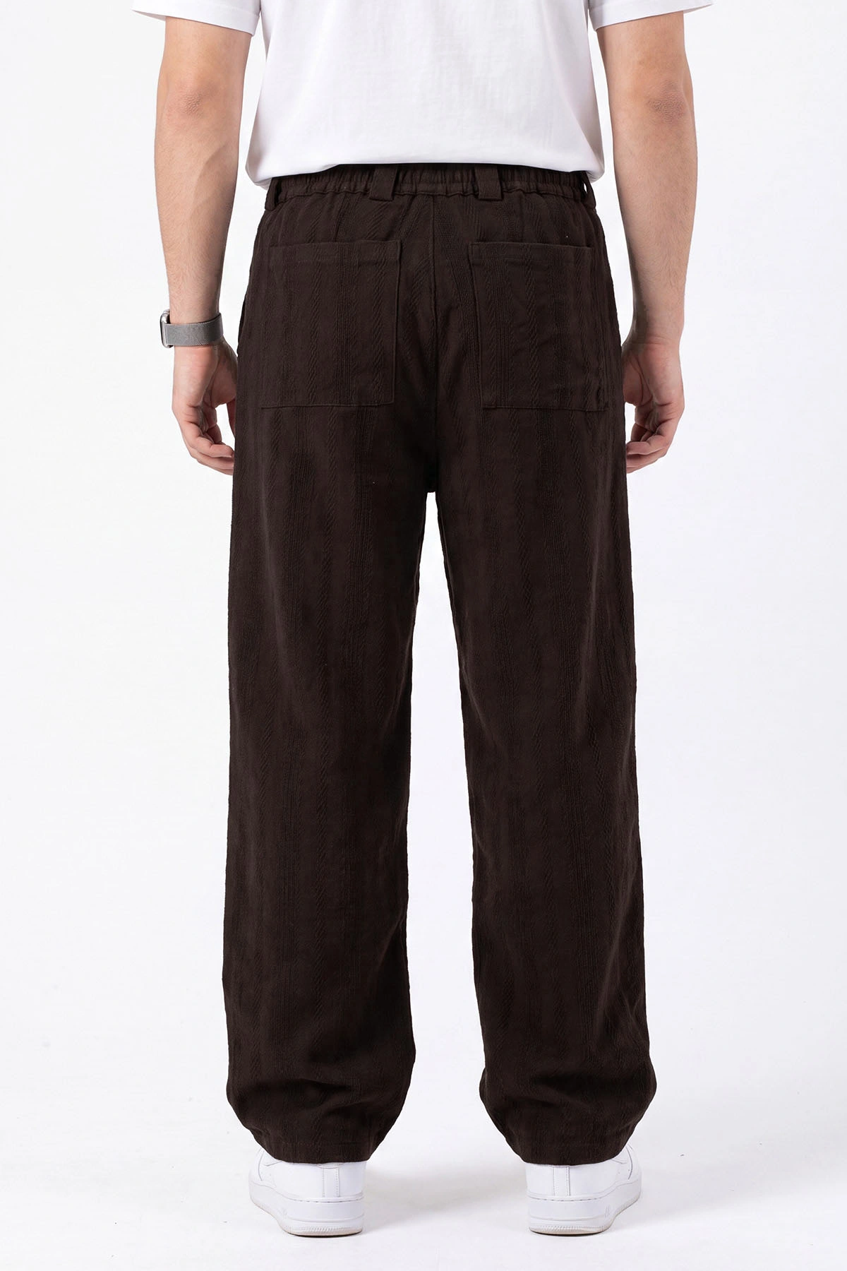 Kahverengi Yeni Sezon Keten Baggy Belden Bağlamalı Erkek Pantolon 471914