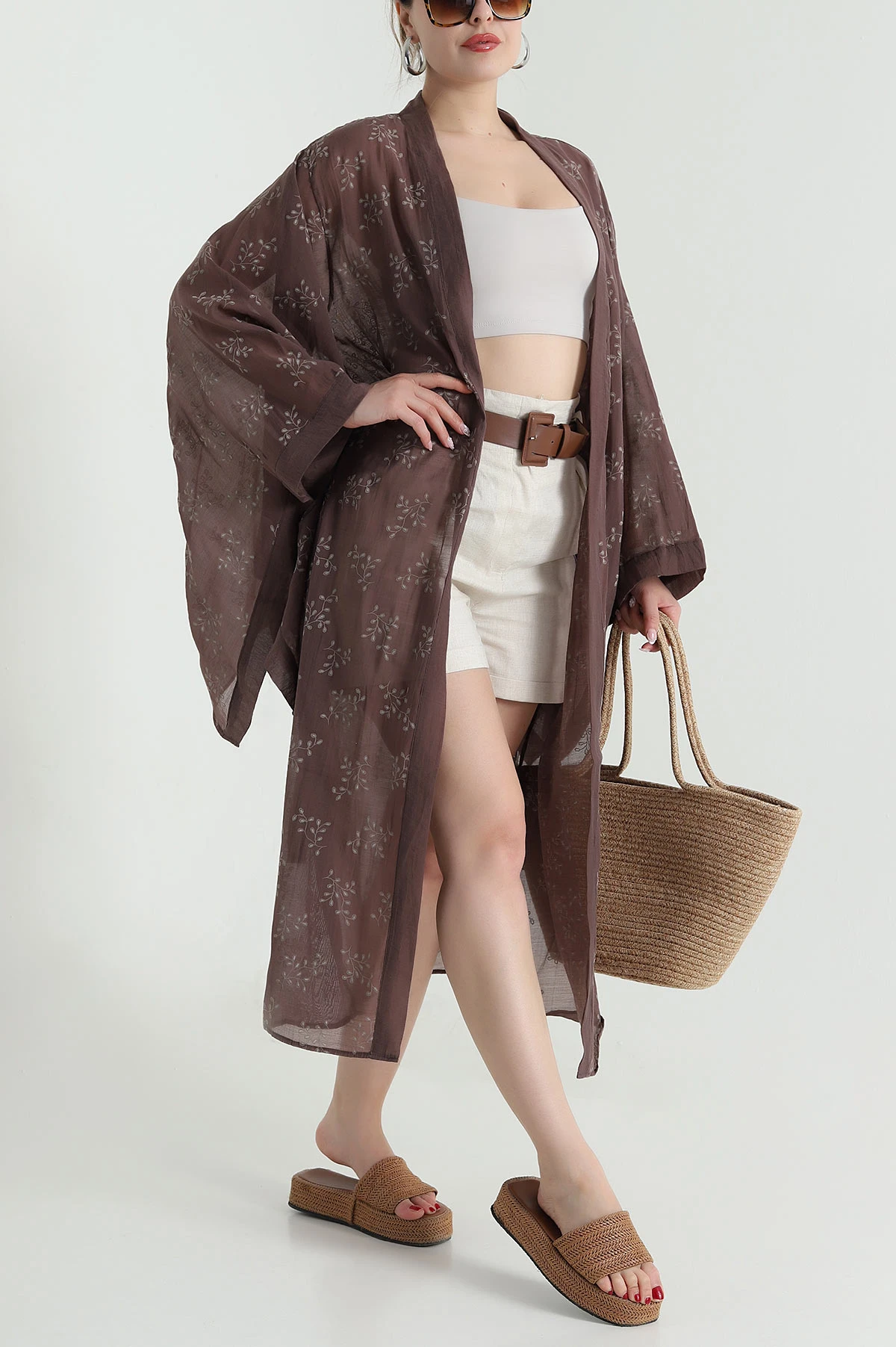 Kahverengi Yeni Sezon Tensel Kadın Kimono 477844