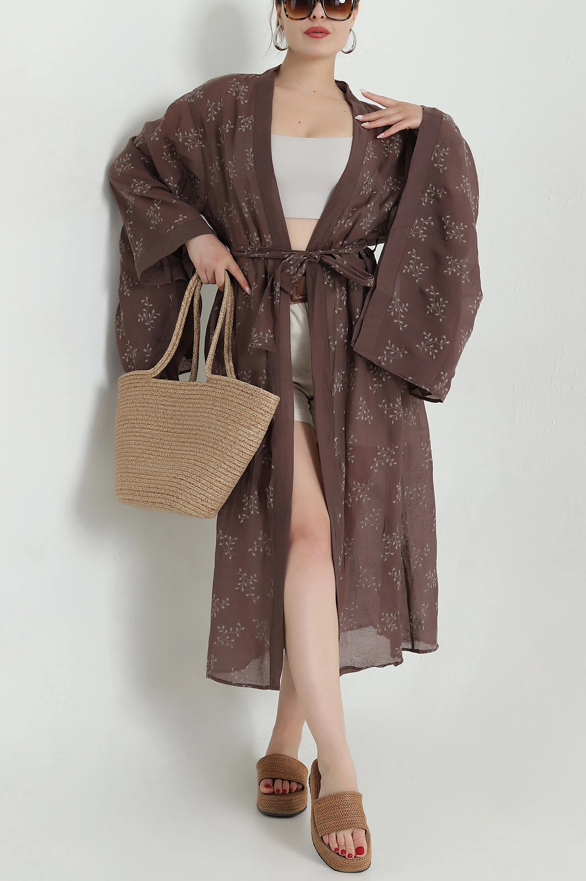 Kahverengi Yeni Sezon Tensel Kadın Kimono 477844