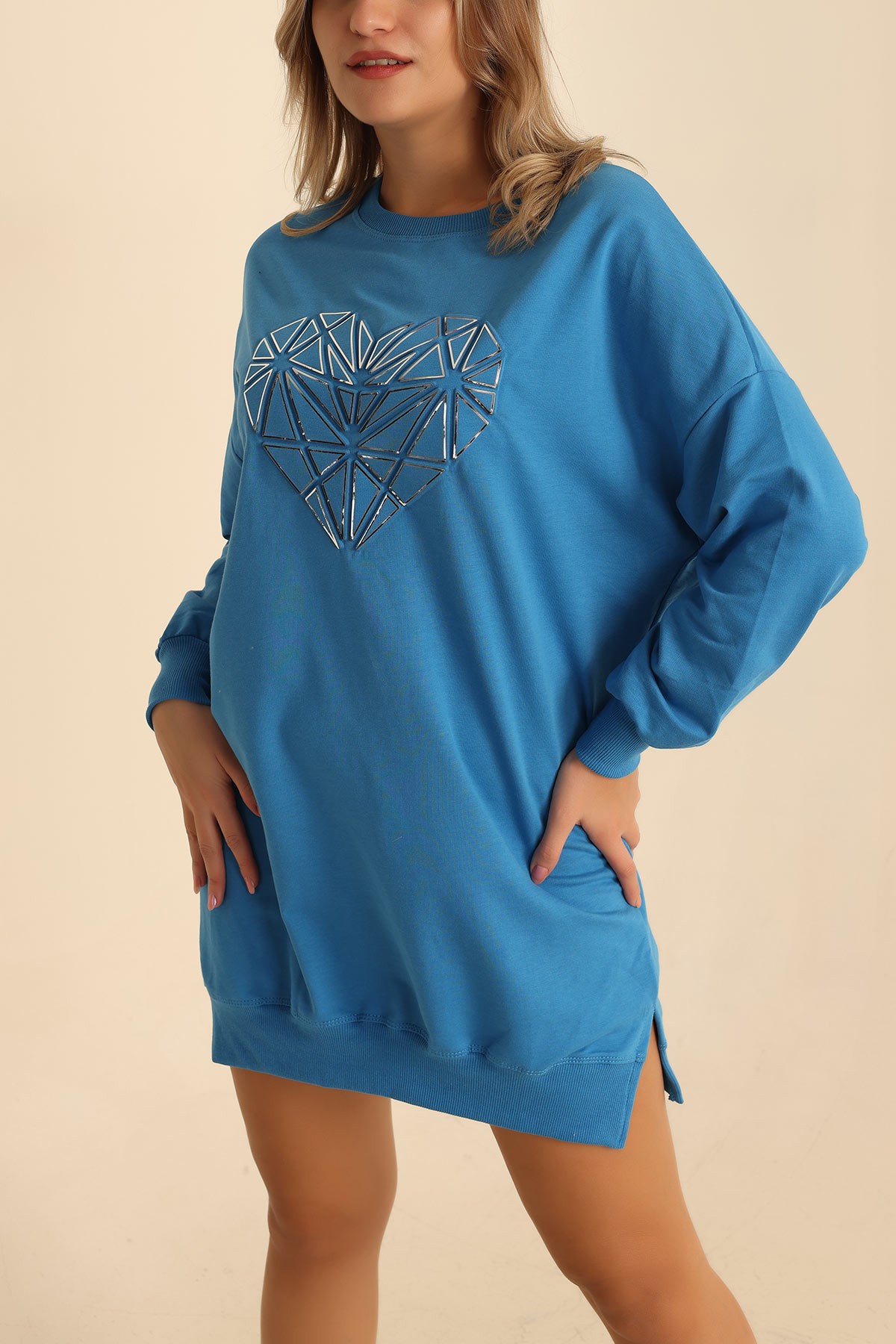 Kalp Gofre Baskılı Sweat 214406