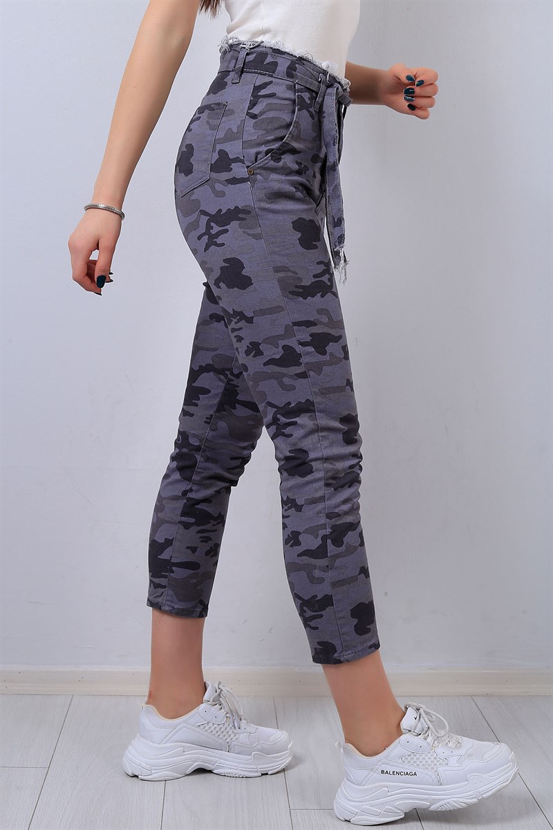 Kamuflaj Desen Kemerli Mom Kot Pantolon 13785B