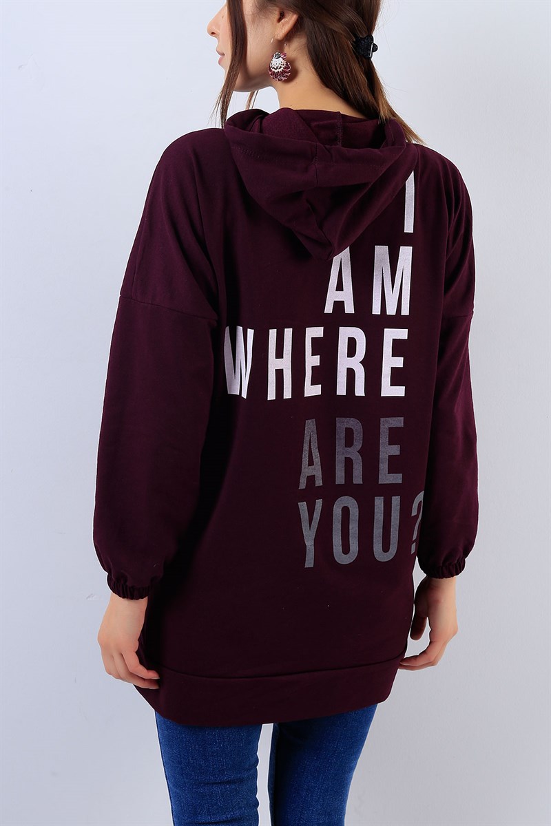 Kapüşonlu Bordo Sweat 18095B