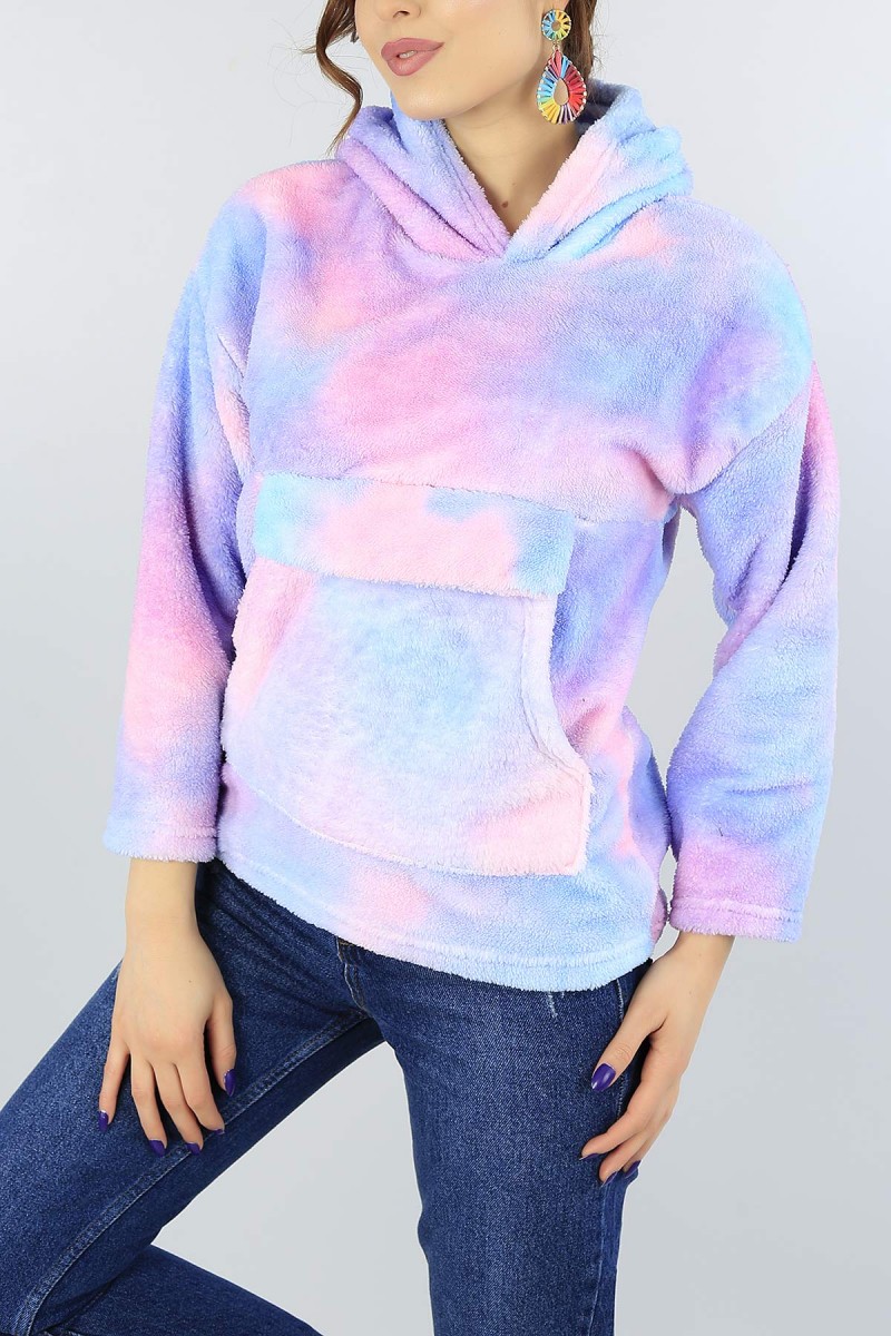 Kapüşonlu Cepli Bayan Yumoş Sweat 47133