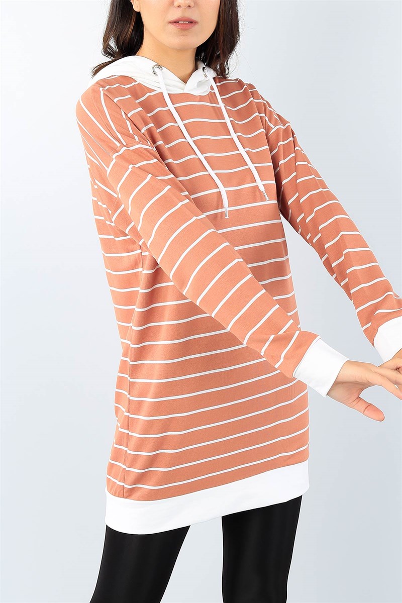 Kapüşonlu Çizgili Tunik 39522
