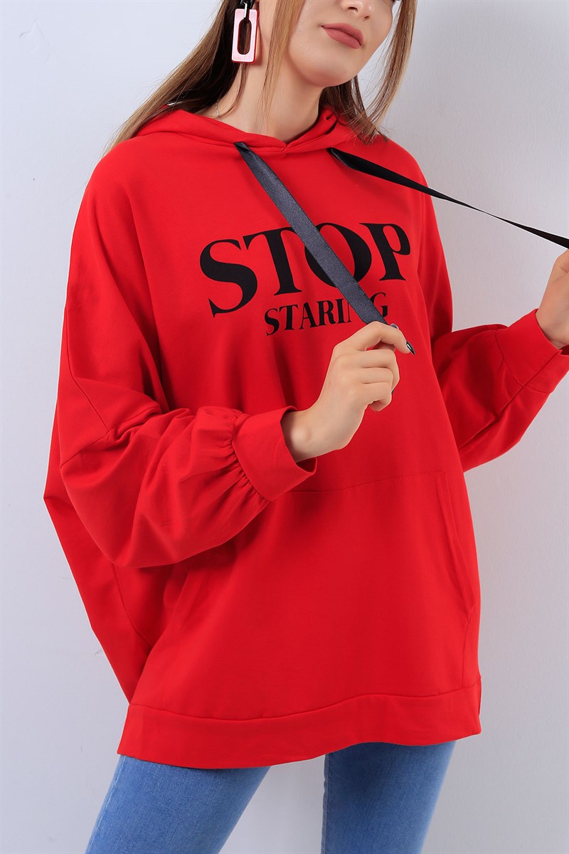 Kapüşonlu Kırmızı Sweat 17593B