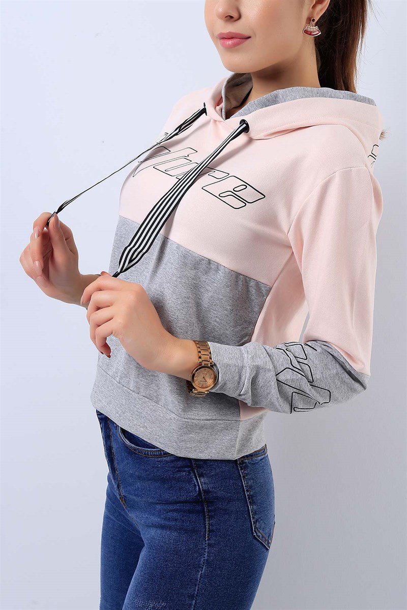 Kapüşonlu Pudra Bayan Sweat 17251B