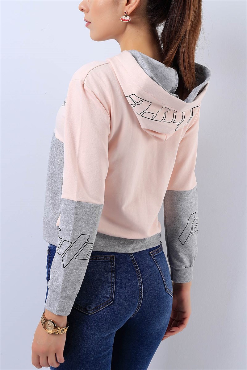 Kapüşonlu Pudra Bayan Sweat 17251B