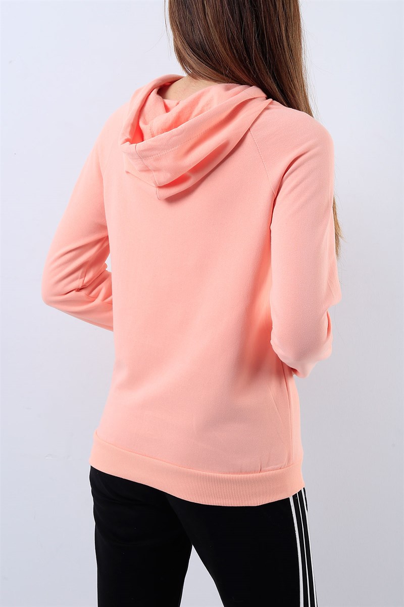 Kapüşonlu Pudra Bayan Sweat 17967B
