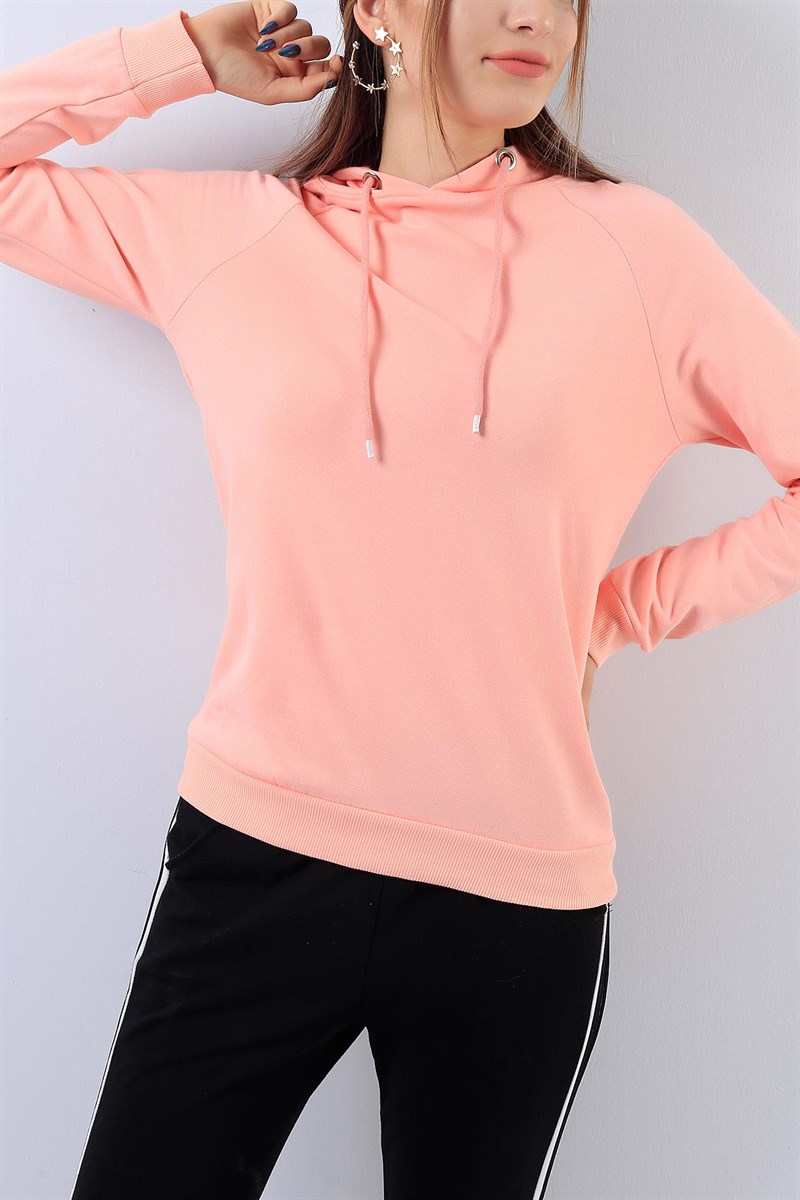 Kapüşonlu Pudra Bayan Sweat 17967B