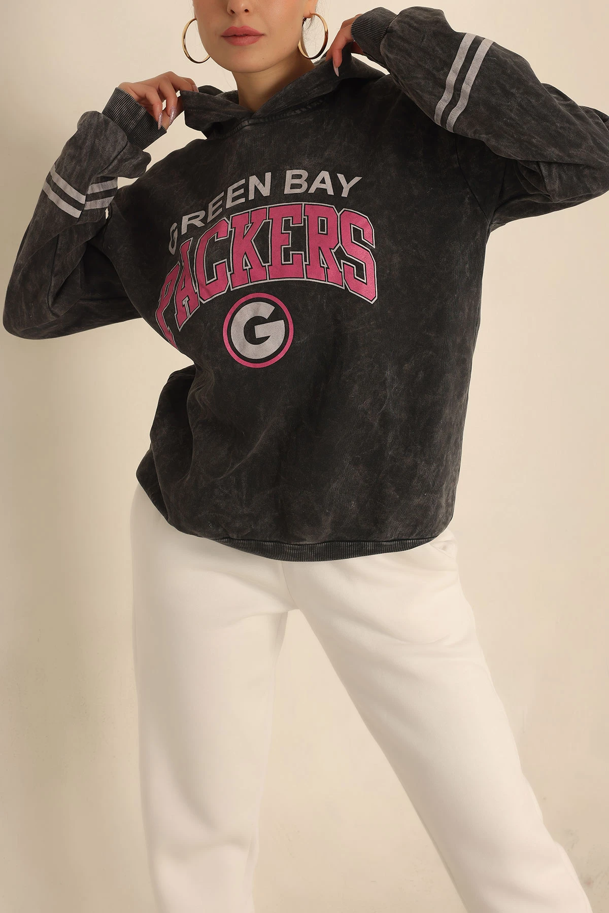 Kapüşonlu Şardonlu Batik Bayan Sweat 239716