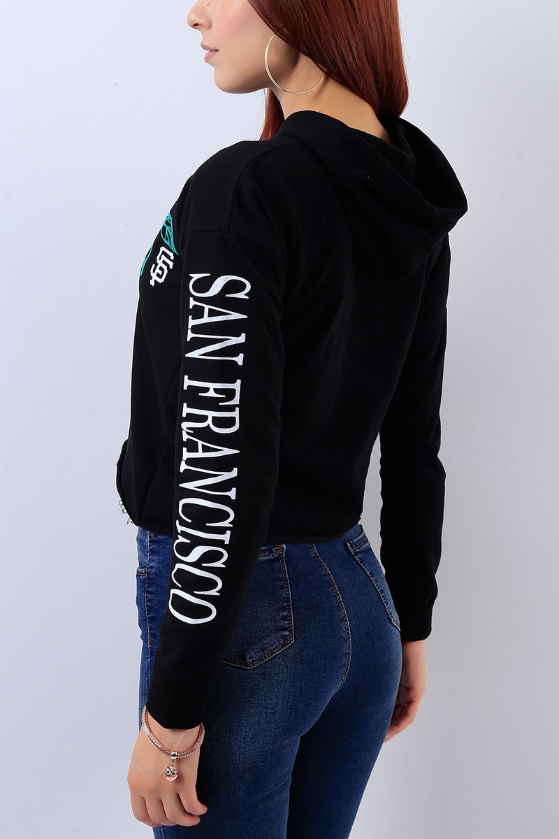 Kapüşonlu Siyah Bayan Sweat 17970B