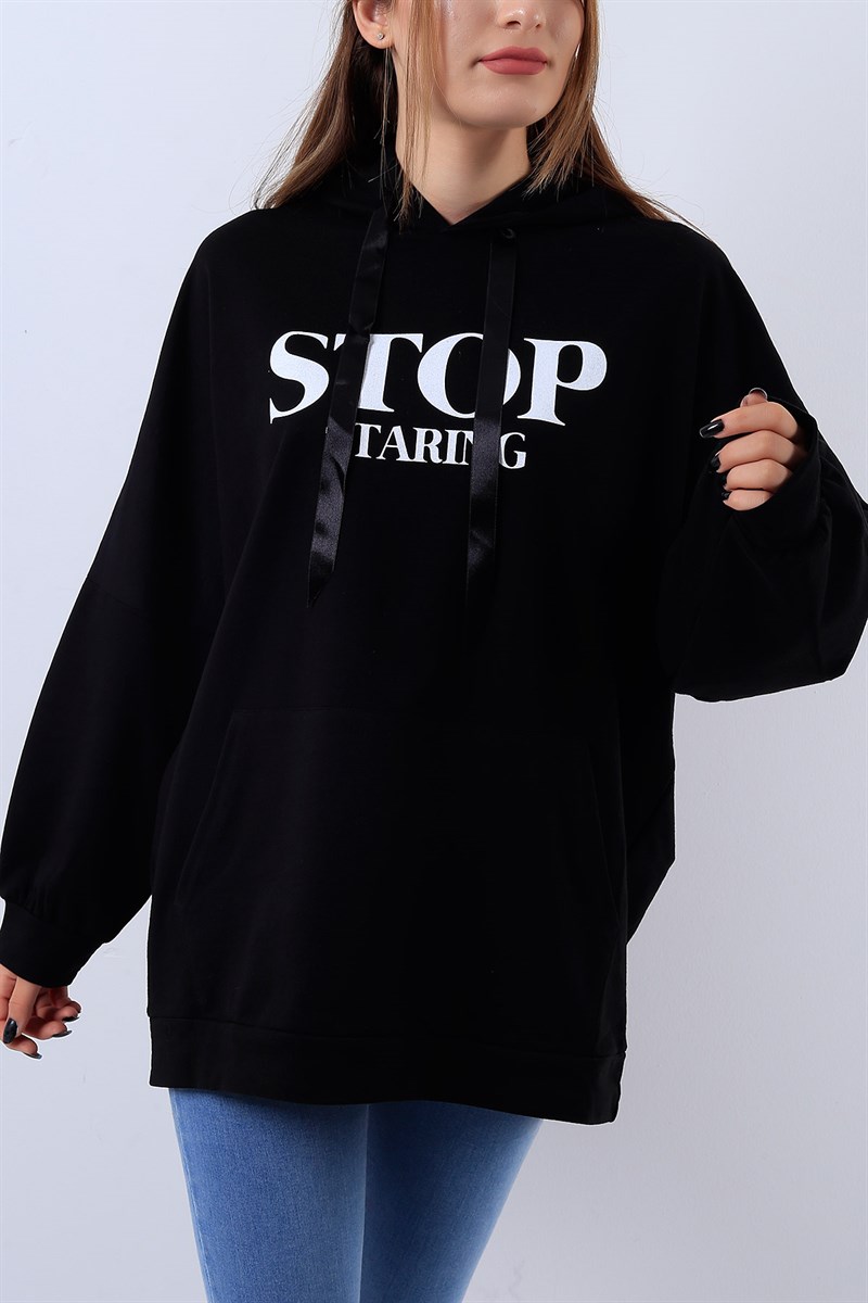 Kapüşonlu Siyah Sweat 17594B