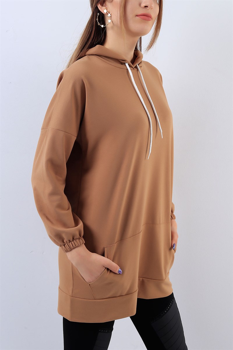 Kapüşonlu Taba Sweat 18093B
