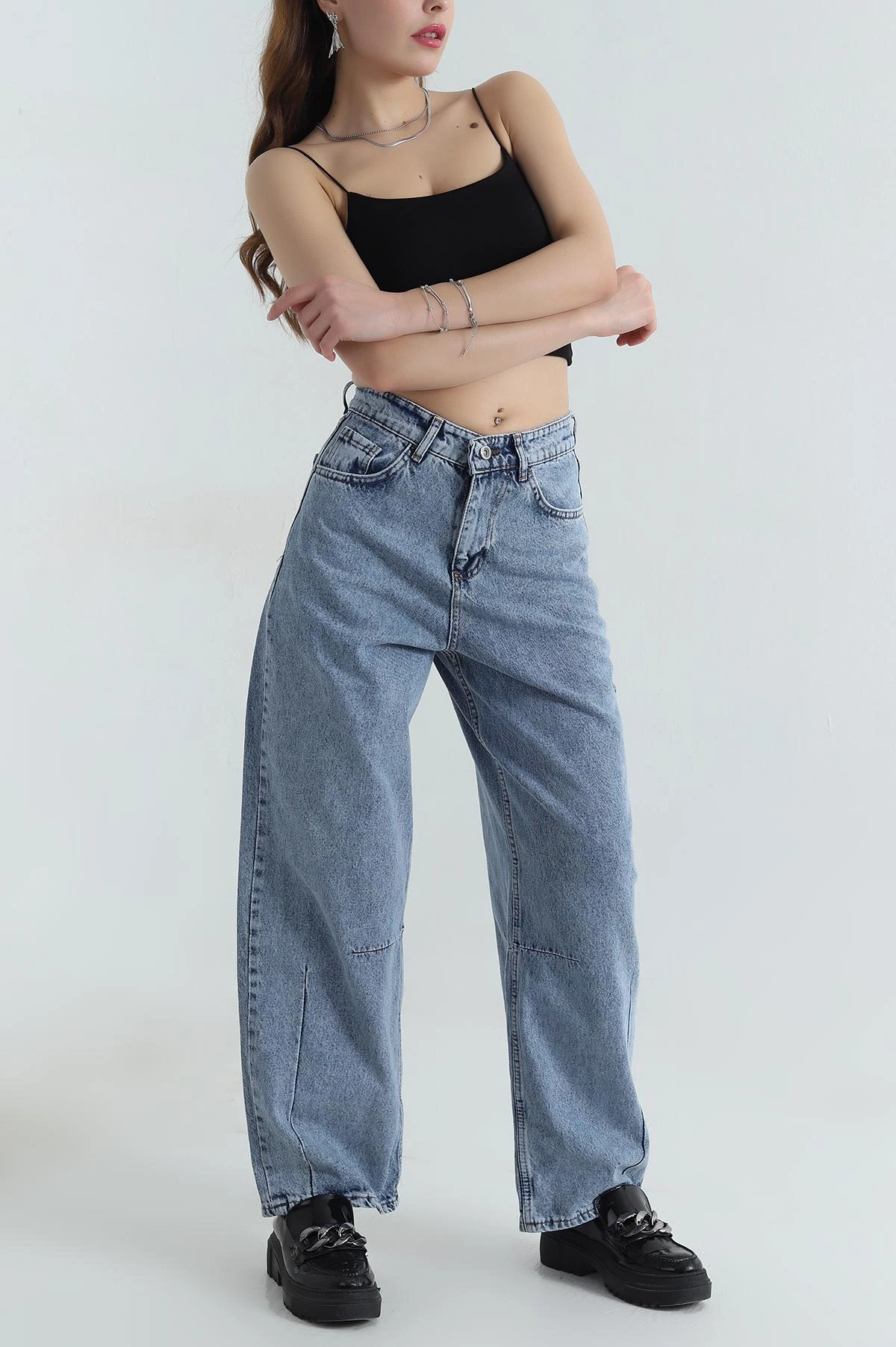 Kar Yıkama Baggy Cepli Kadın Kot Pantolon 412728