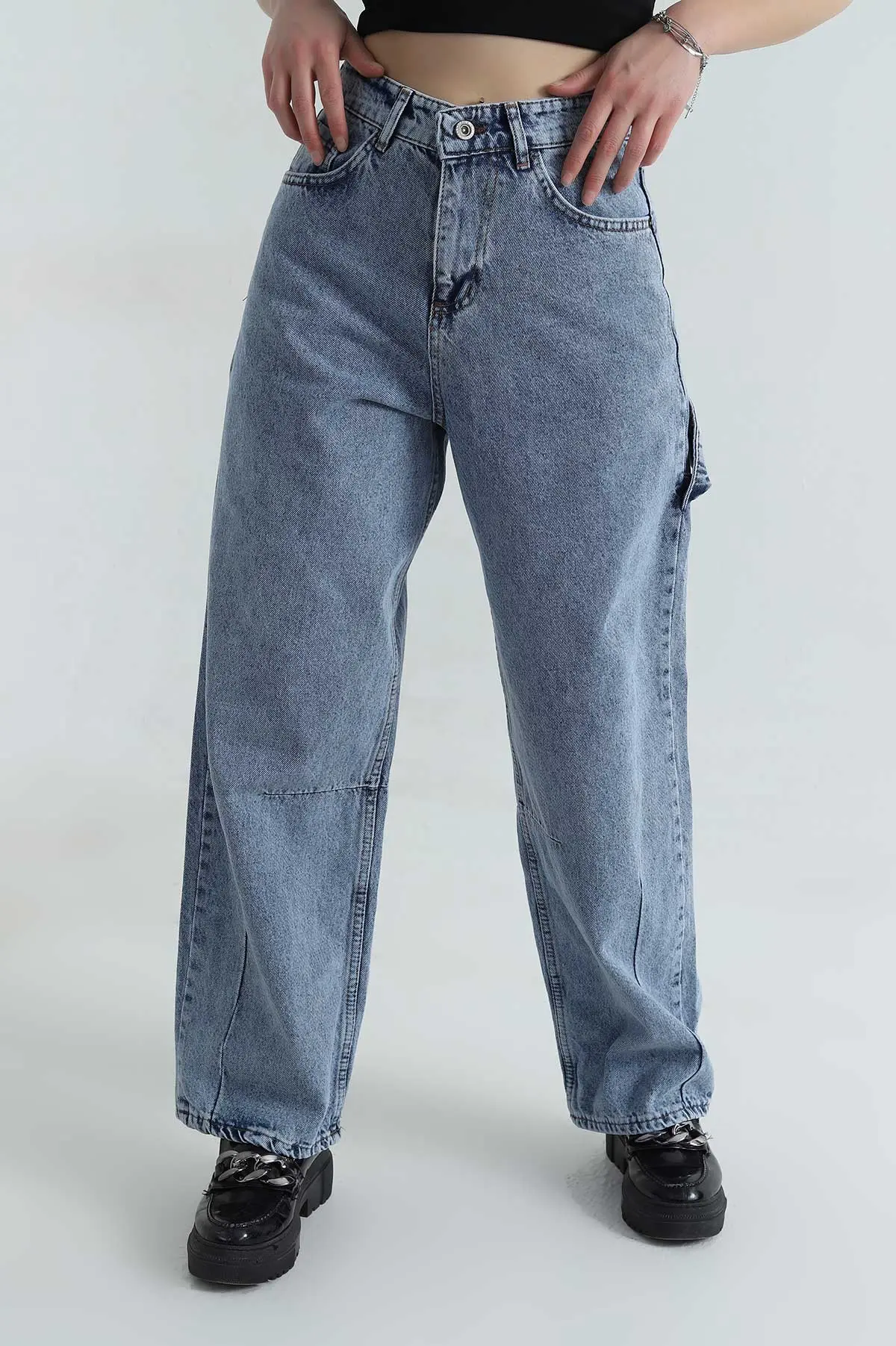 Kar Yıkama Baggy Cepli Kadın Kot Pantolon 412728