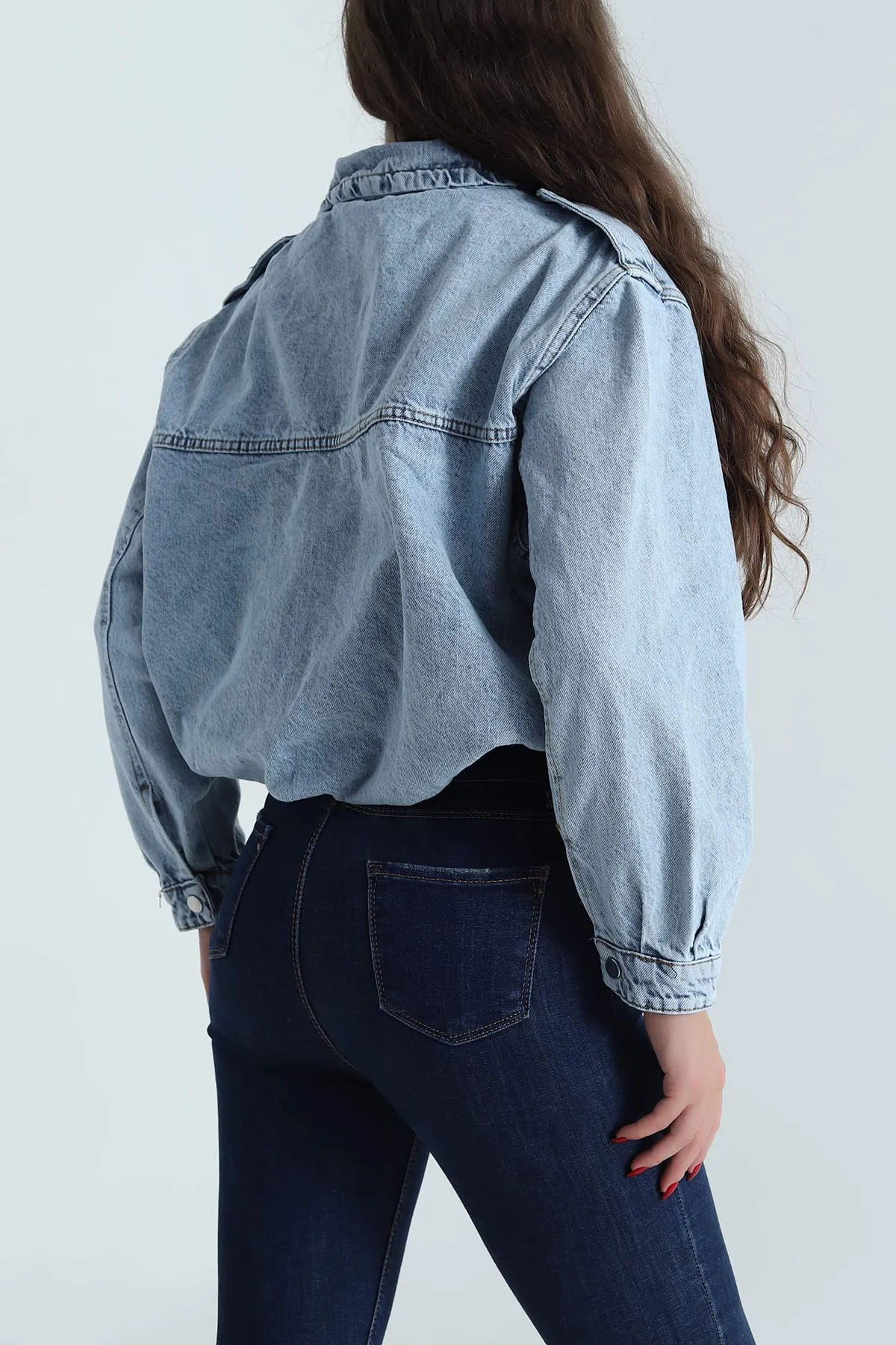 Kar Yıkama Beli Lastikli Bomber Kadın Kot Ceket 493472